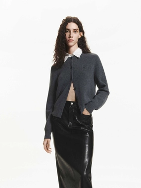 Contrast Collar Wool Cardigan Multi Panel Construction