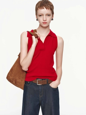 Knit Fabric Technology Circular Knit Technique Sleeveless Polo Top