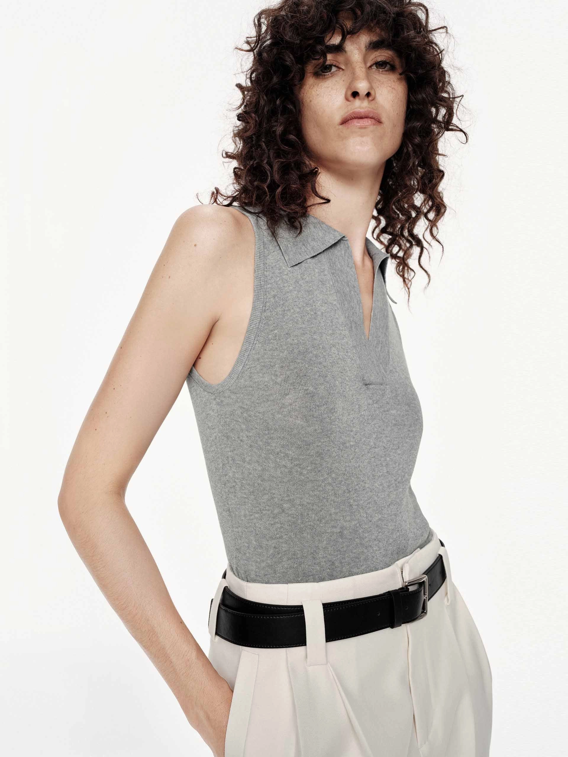 Sleeveless Polo Top Double Stitched Hems EasyClean