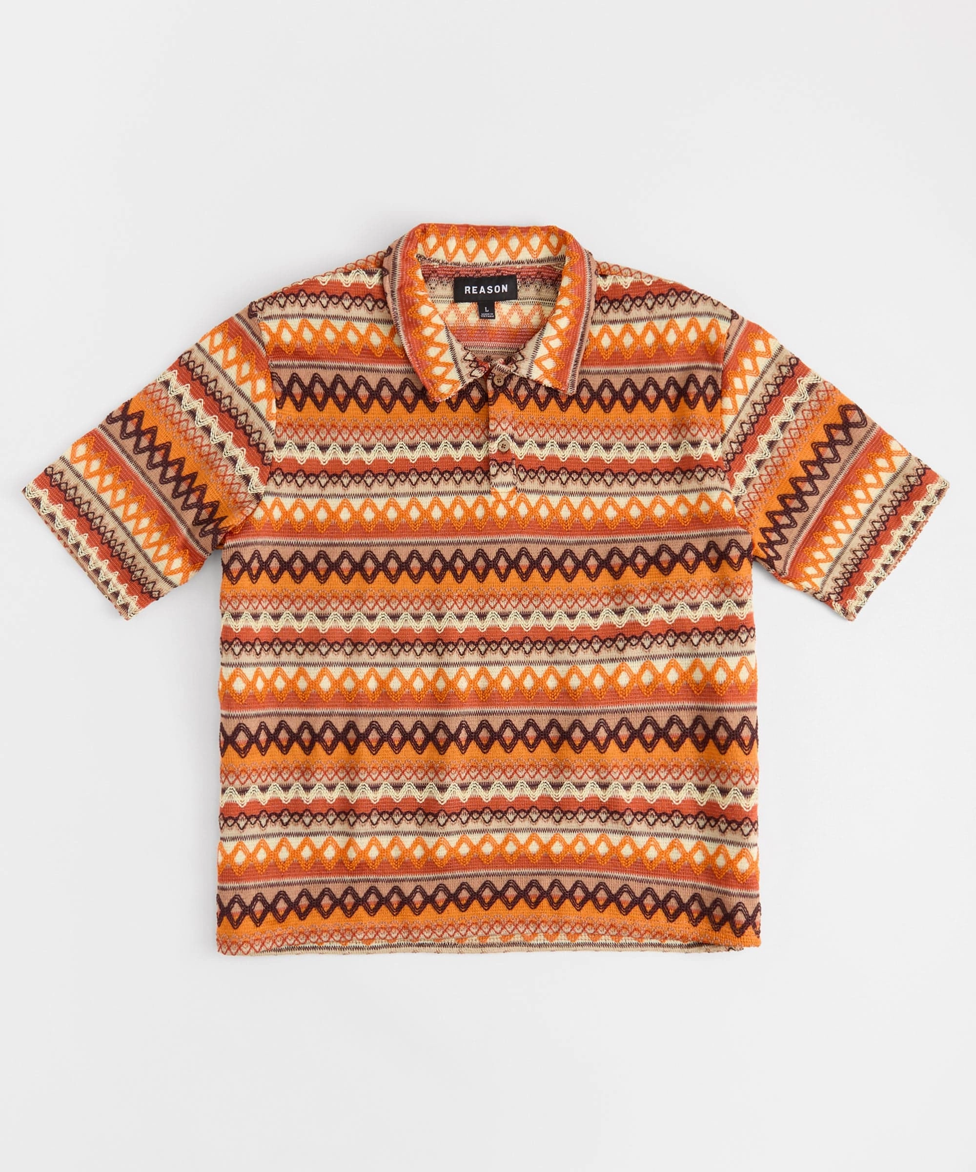 AntiBacterial Coating Jacquard Polo Short Sleeve Button Down Shirt - Brown
