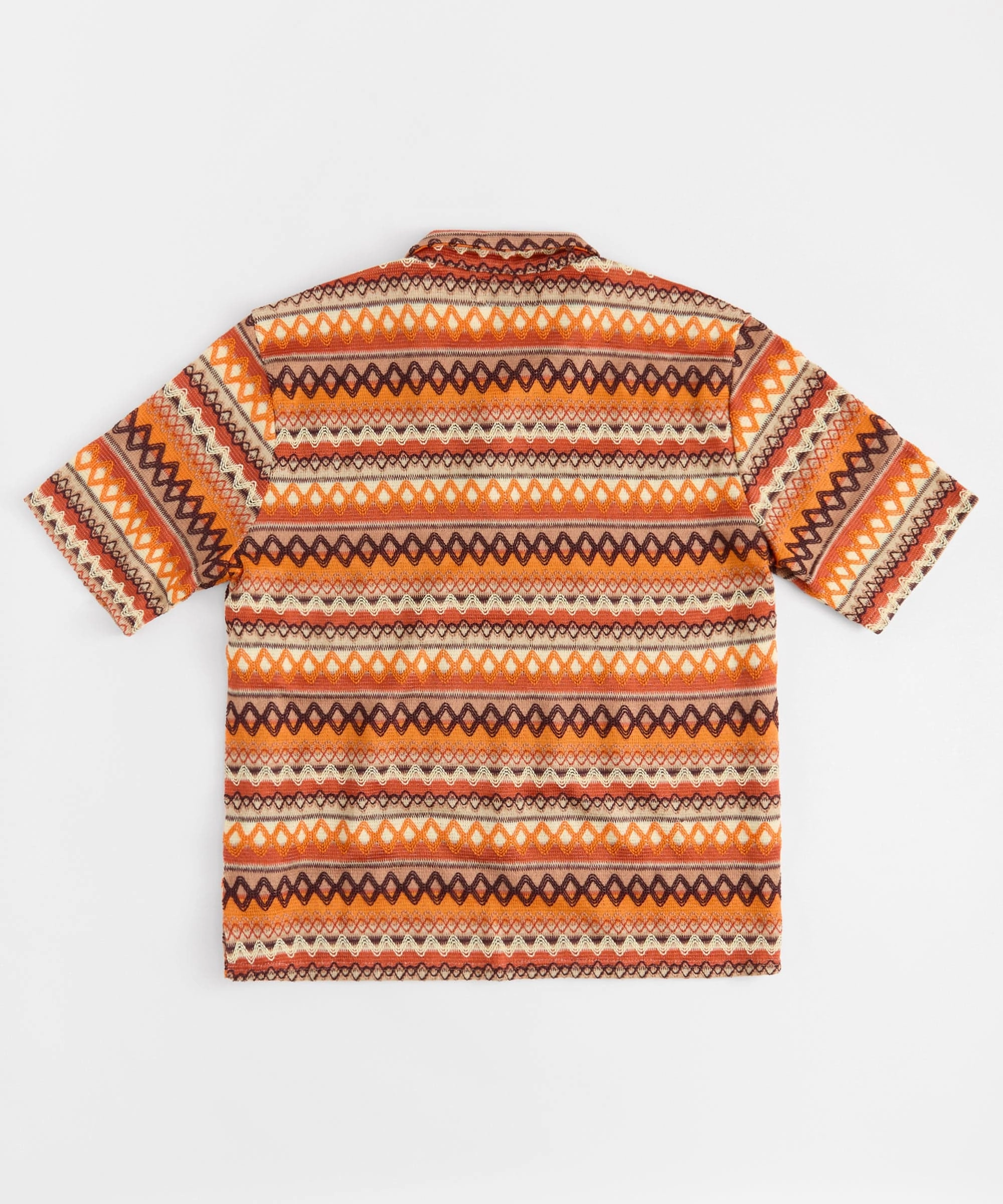 Jacquard Polo Short Sleeve Button Down Shirt - Brown Non Restrictive Collar LowMaintenanceMaterial