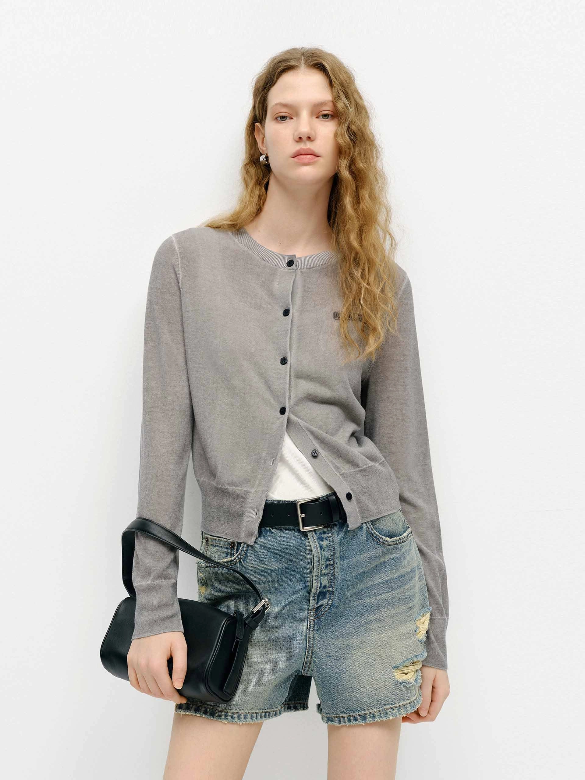 Crewneck Cropped Cardigan MoistureWicking Fabric