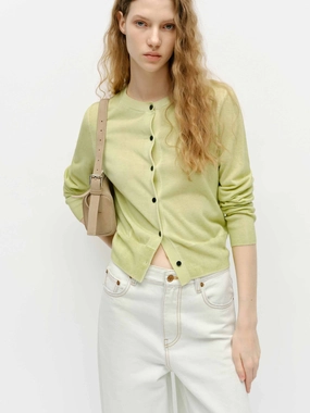 Crewneck Cropped Cardigan Reinforced Shoulder Seams