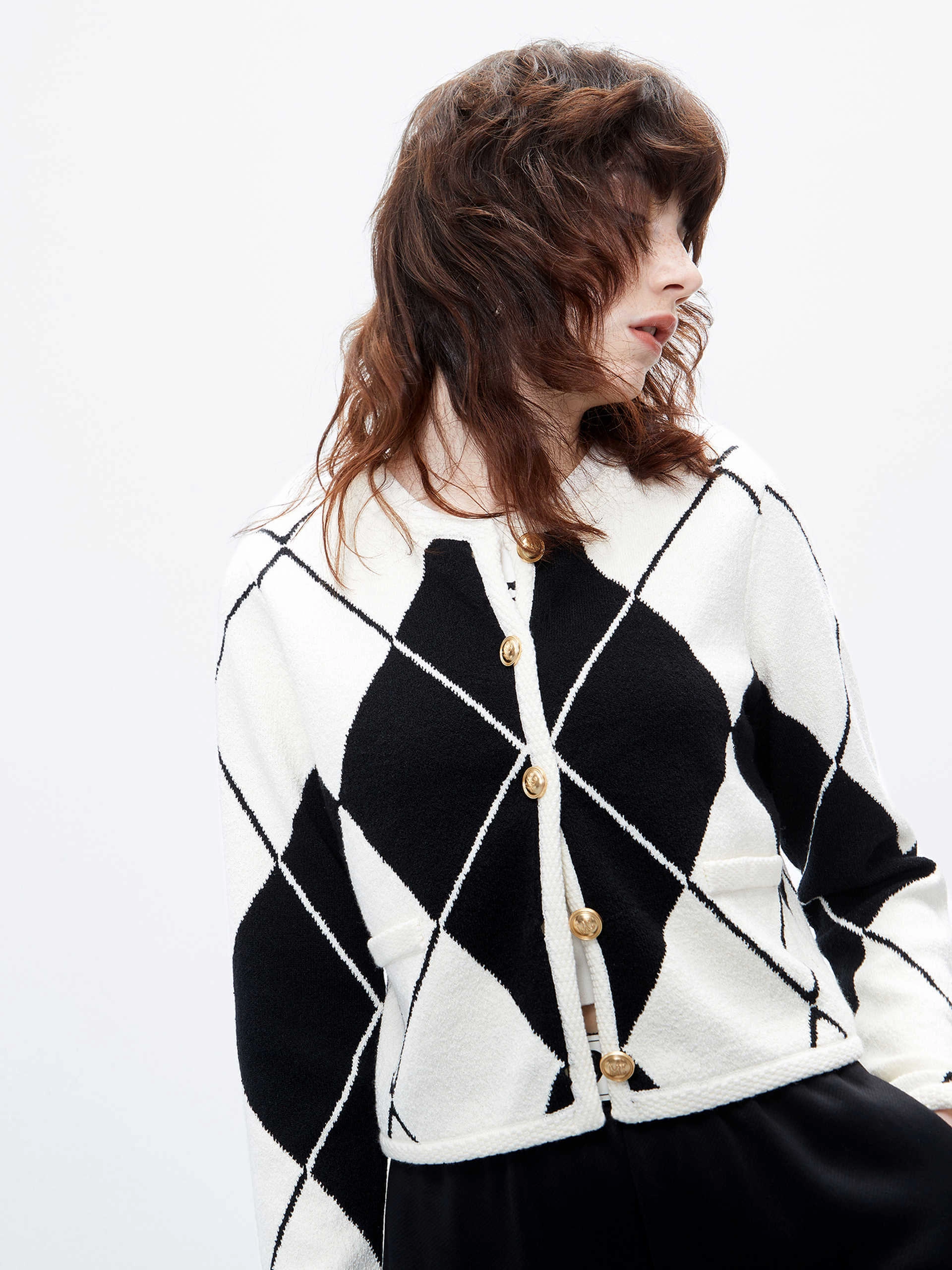 Soft touch finish Argyle Check Cropped Cardigan