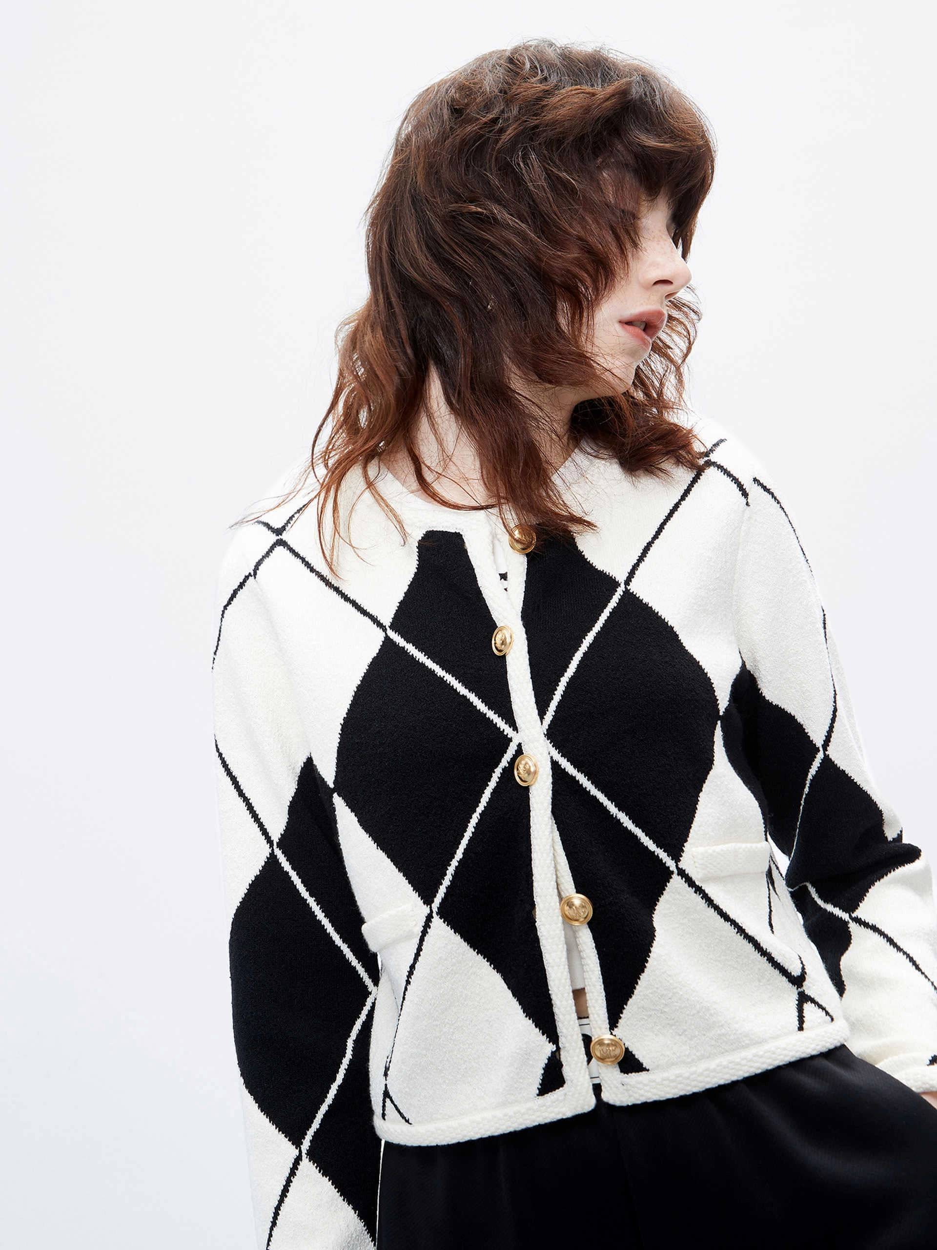 Argyle Check Cropped Cardigan AntiStatic Weave Classic Tank