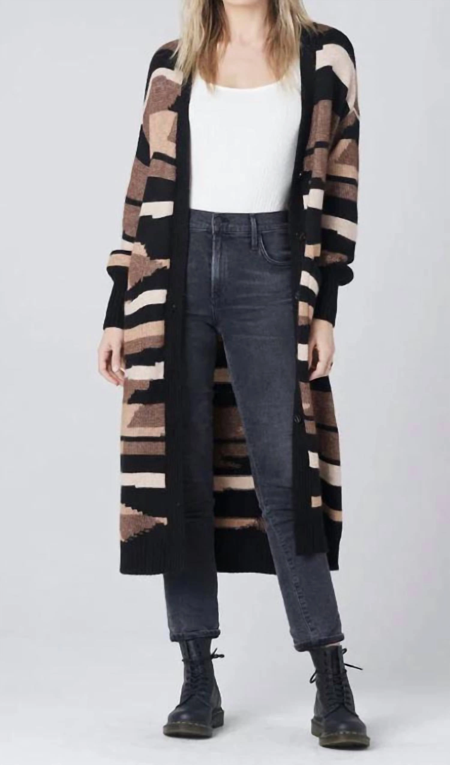 Arie Long Sleeve Cardigan Sweater In Black Soft Layer