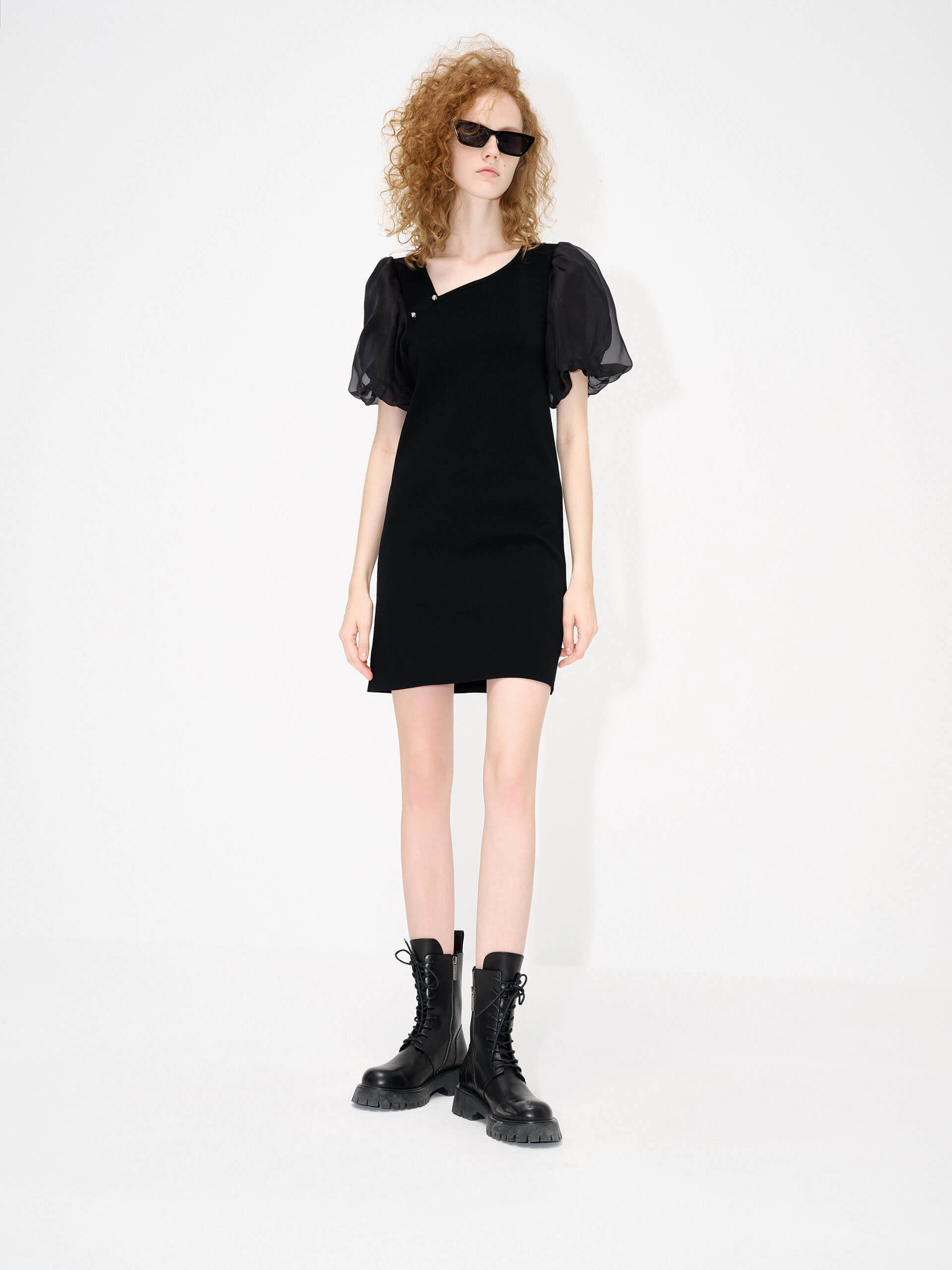 Asymmetric Collar Dress Daytime Look