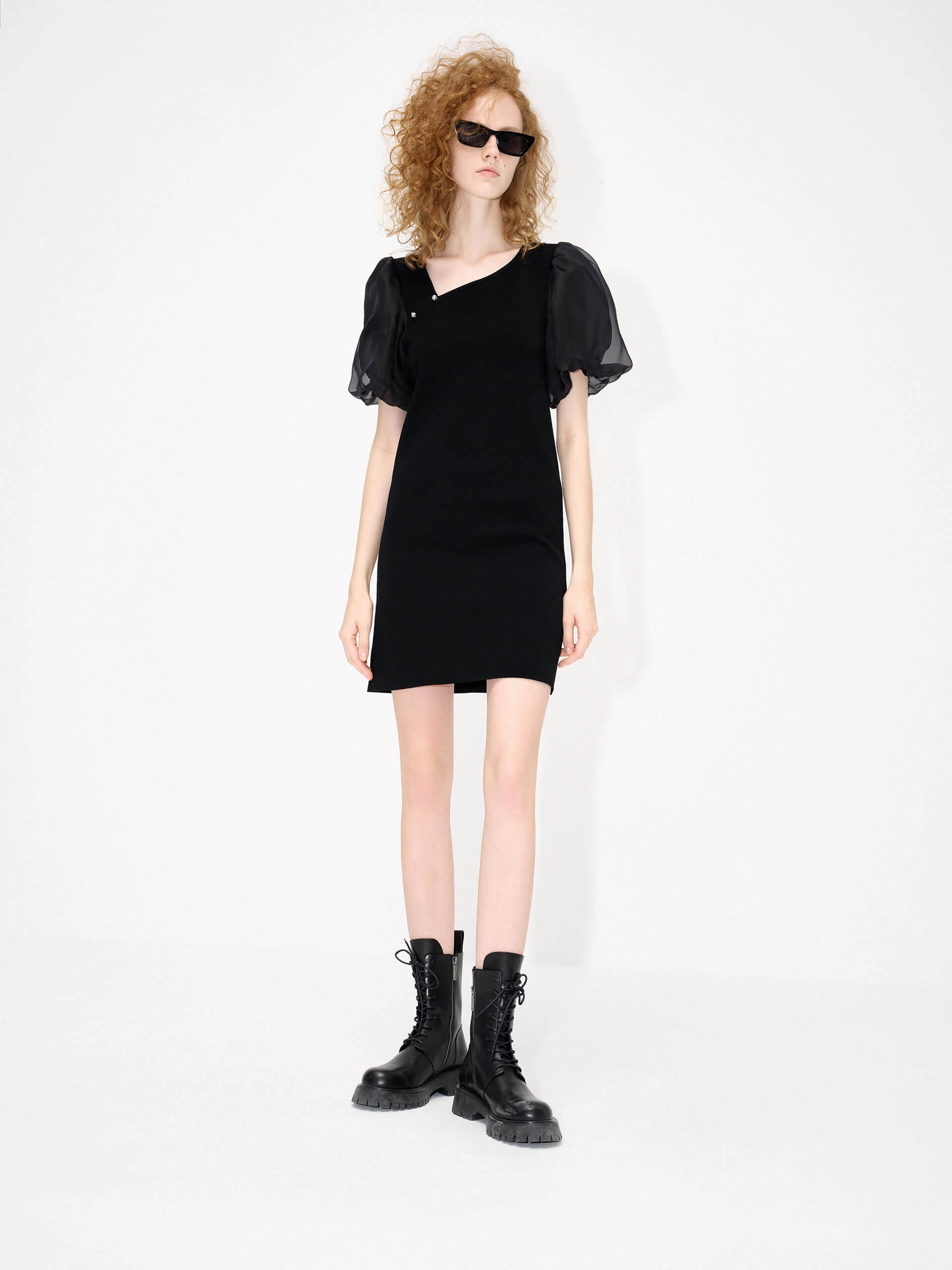 Asymmetric Collar Dress City-Style Modern Texture