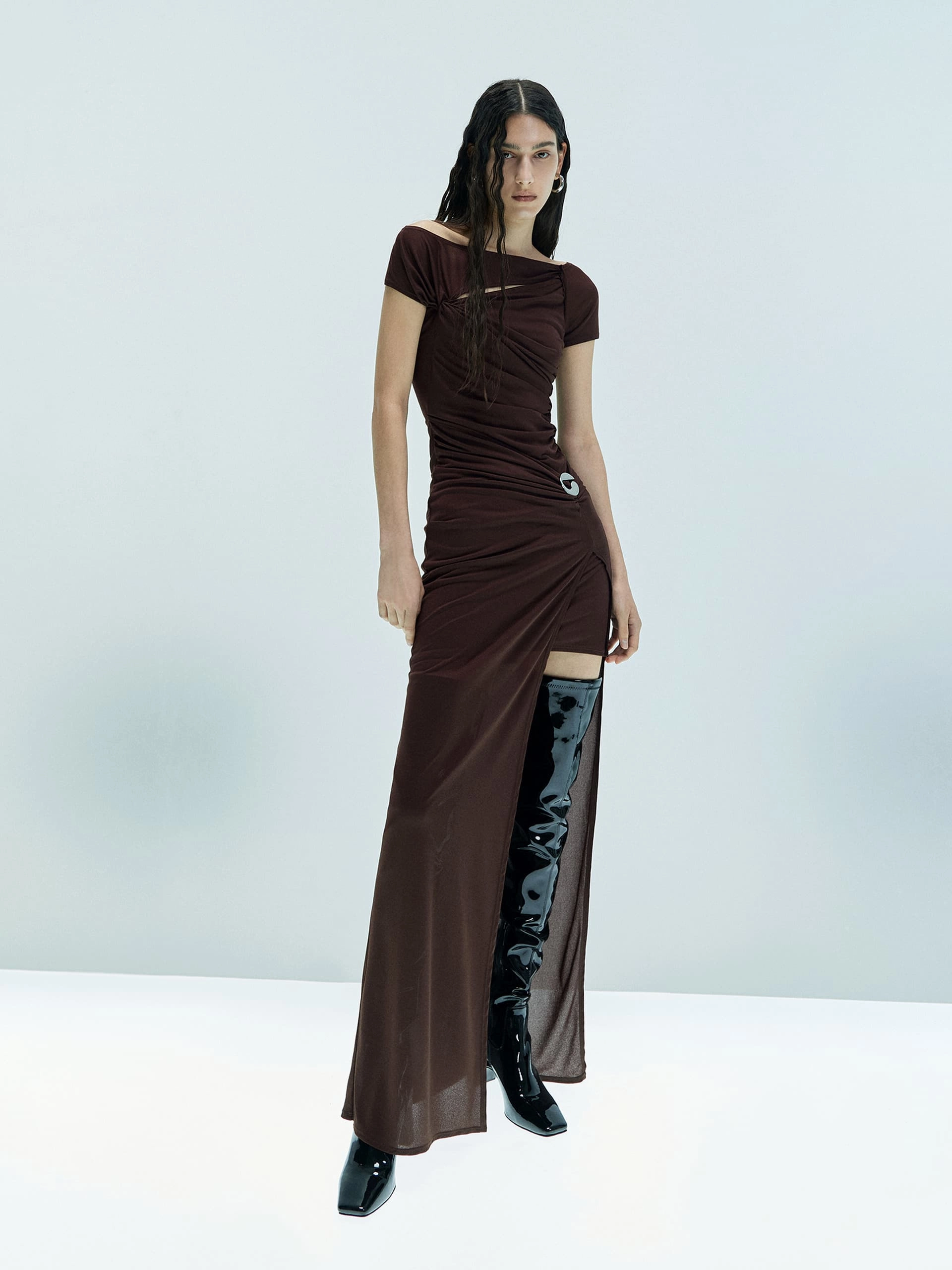 Asymmetric Draped Maxi Dress Fashionable Look