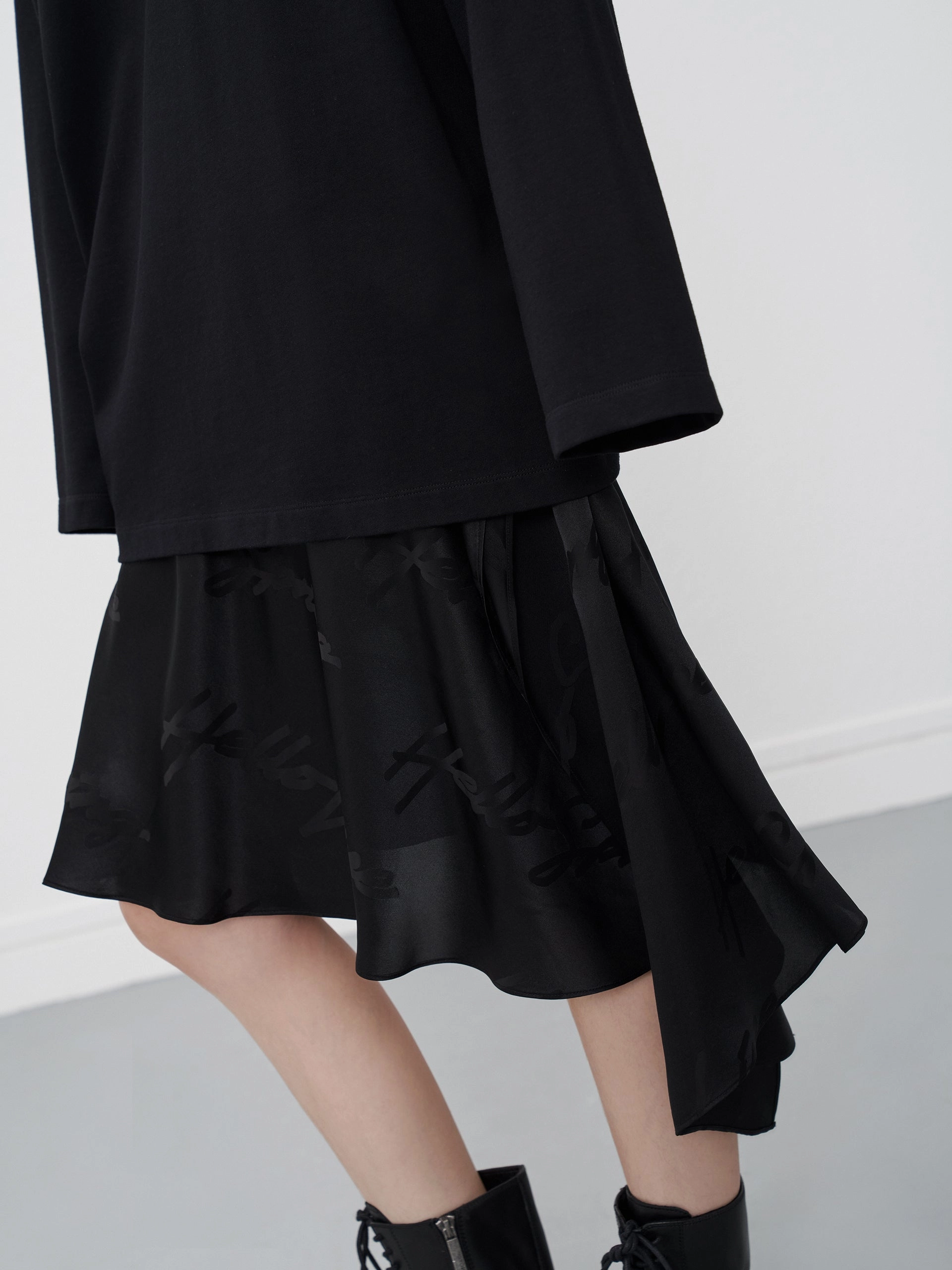 Hidden pockets Asymmetric Jacquard Skirt