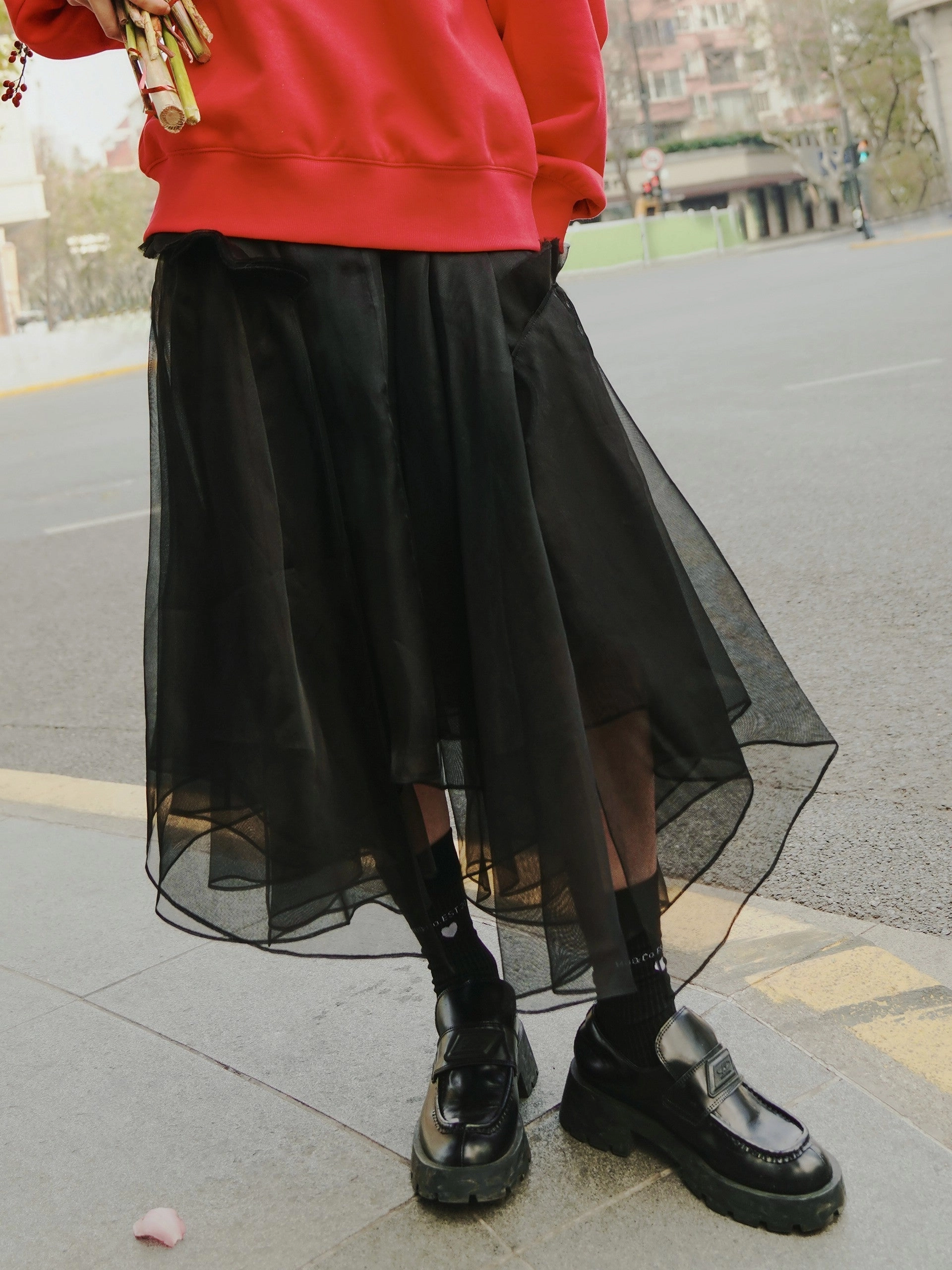 Asymmetric Pleated Silk Skirt No Ride Up