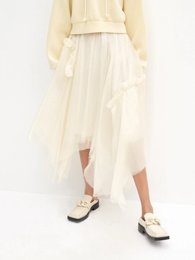 Asymmetric Pleated Silk Skirt Relax Fit