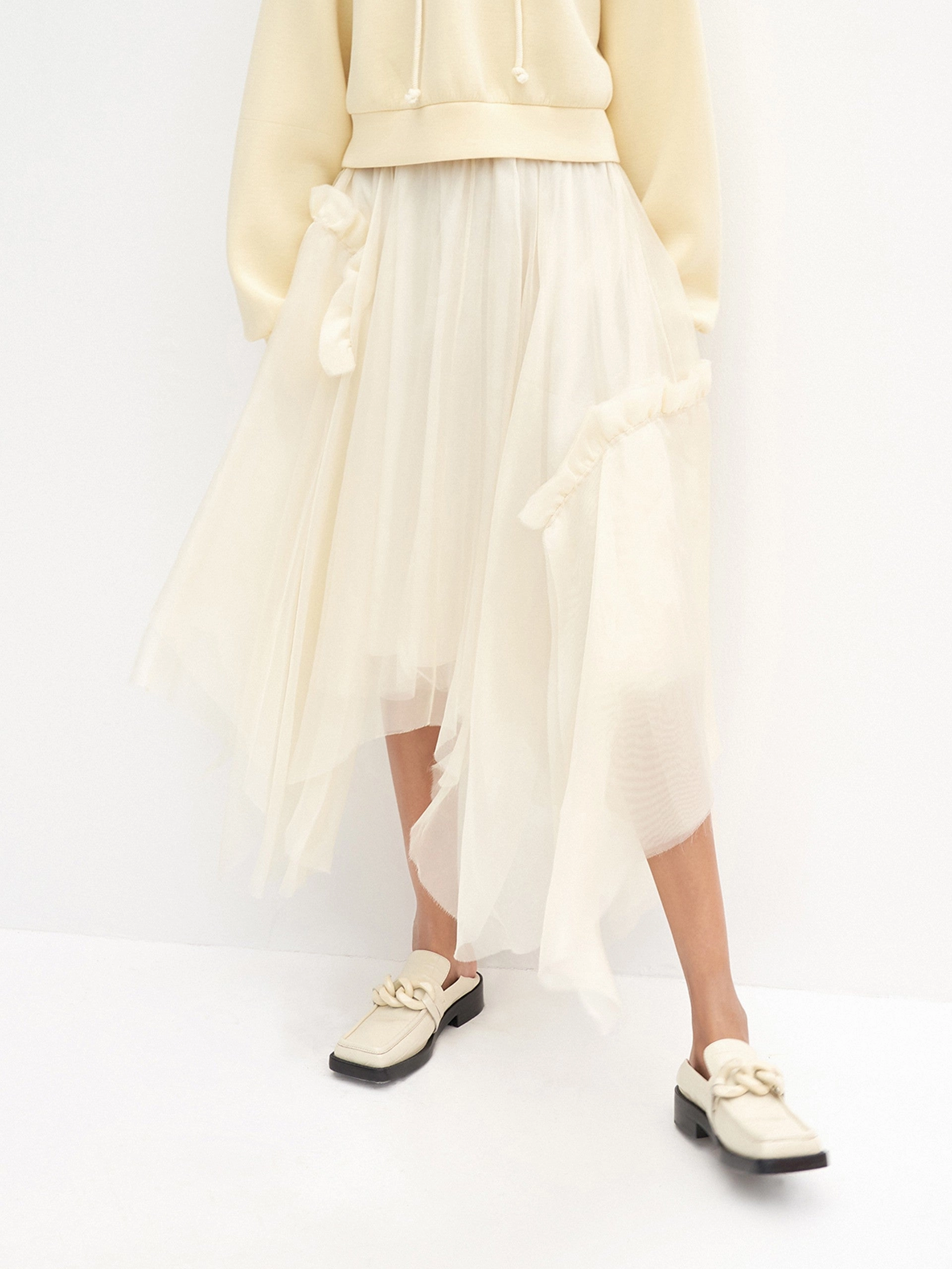 Structured Hemline Soft Design Asymmetric Pleated Silk Skirt