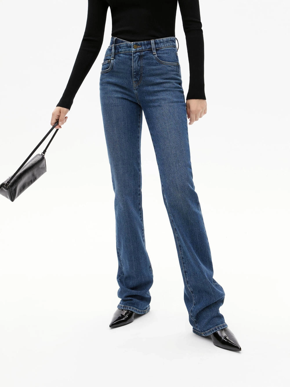 Asymmetric Waist Straight Jeans No Hassle Fit Garment Washed Softness