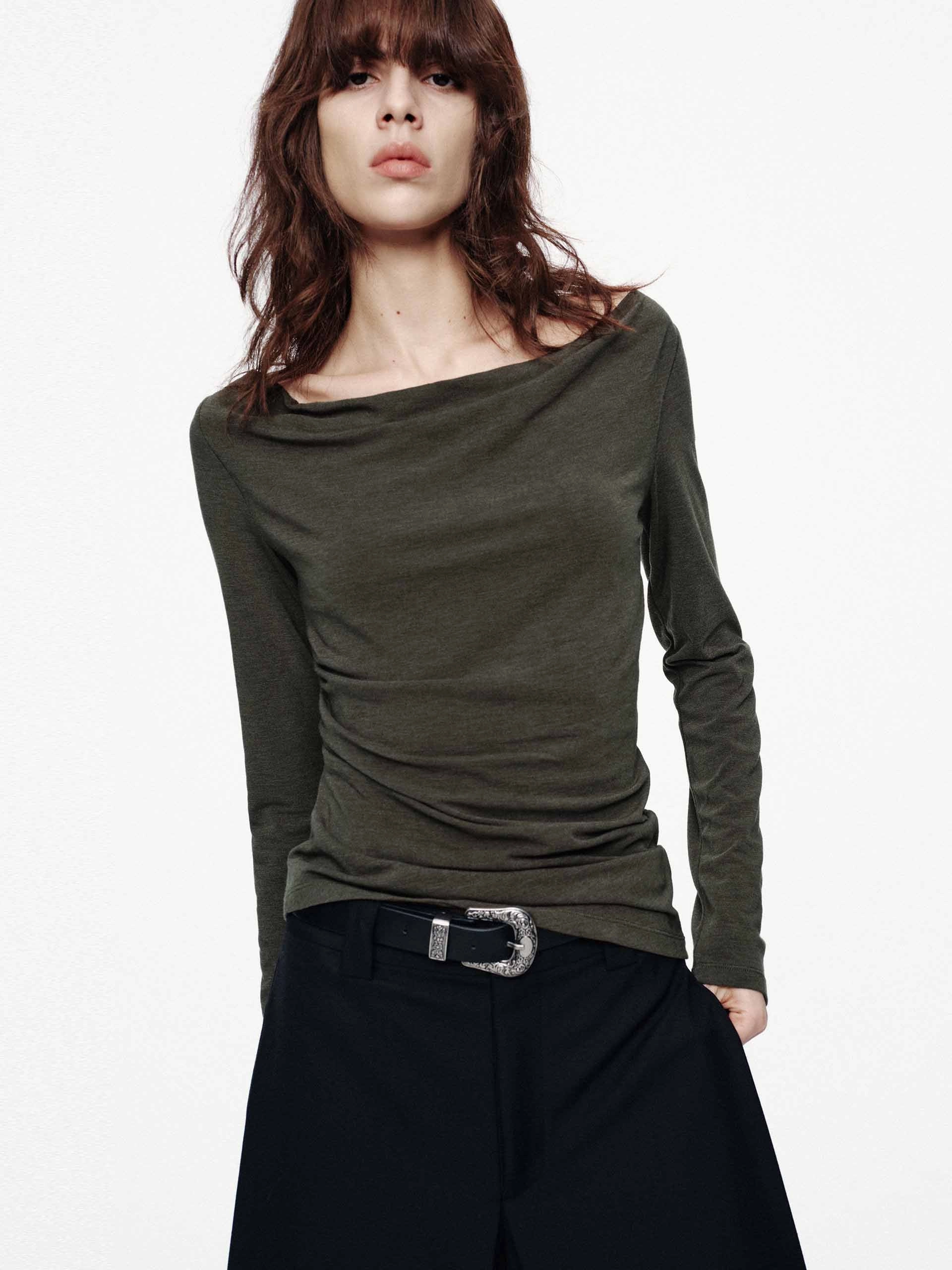 Asymmetrical Hem Knitted Top Odor Resistant Treatment