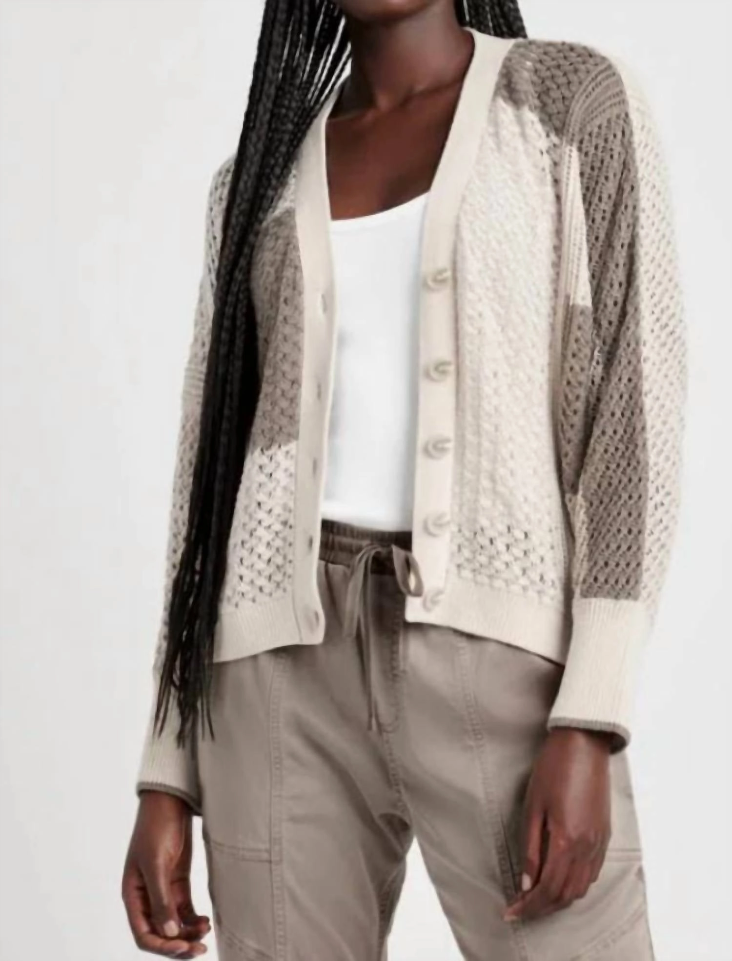 winter warmth Flatlock stitching Audrey Cardigan In Neutral Multi