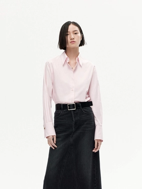 Ventilated Panel Design Flowy Tunic Back Pleated Cotton Shirt