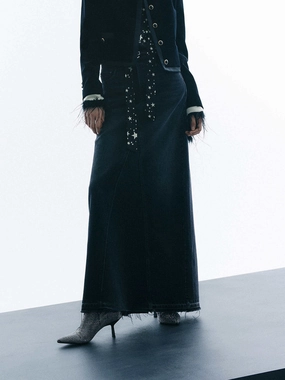 Tailored Wear Light Waist Back Slit Cotton Skirt