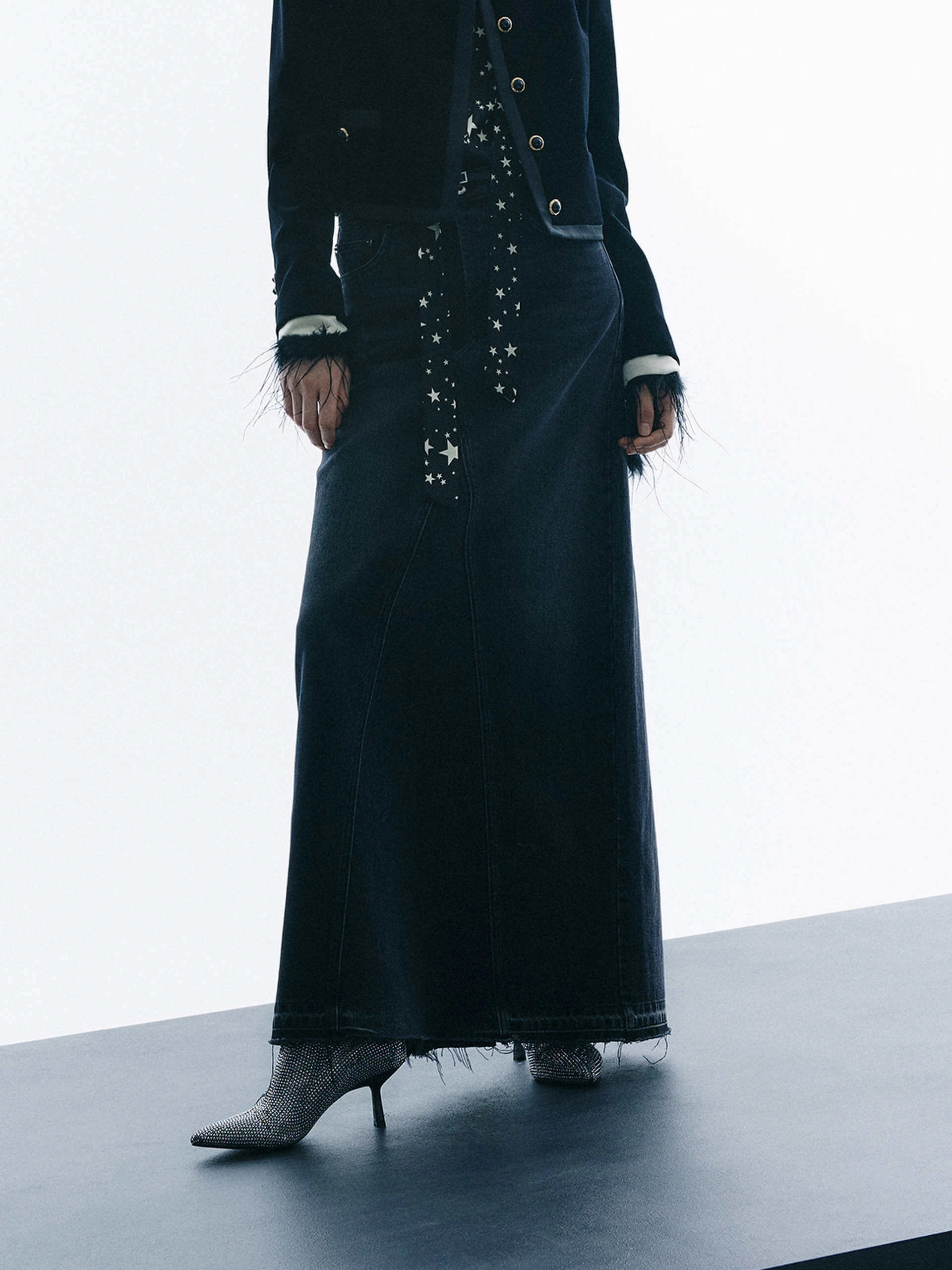 Tailored Wear Light Waist Back Slit Cotton Skirt