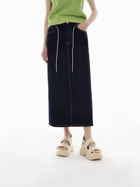 FadeResistantTreatment Back Slit Denim Skirt