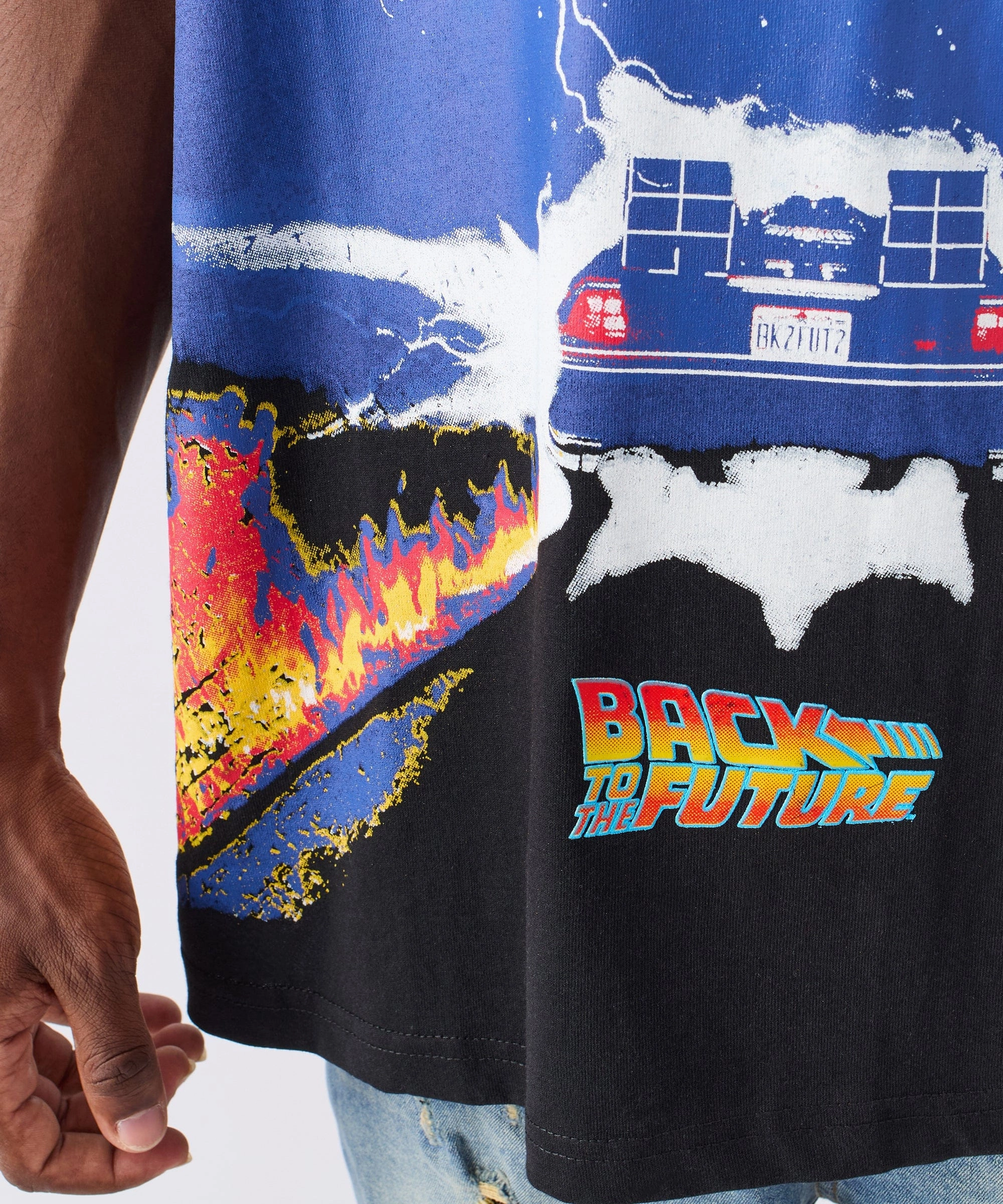 OdorResistantFinish RibbedCuff Back To The Future We Don't Need Roads Short Sleeve Tee - Black