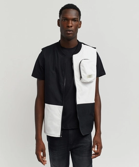 Bader Cotton Twill Color Block Utility Vest - Black&White Versatile Layering Options Low Profile Fastening