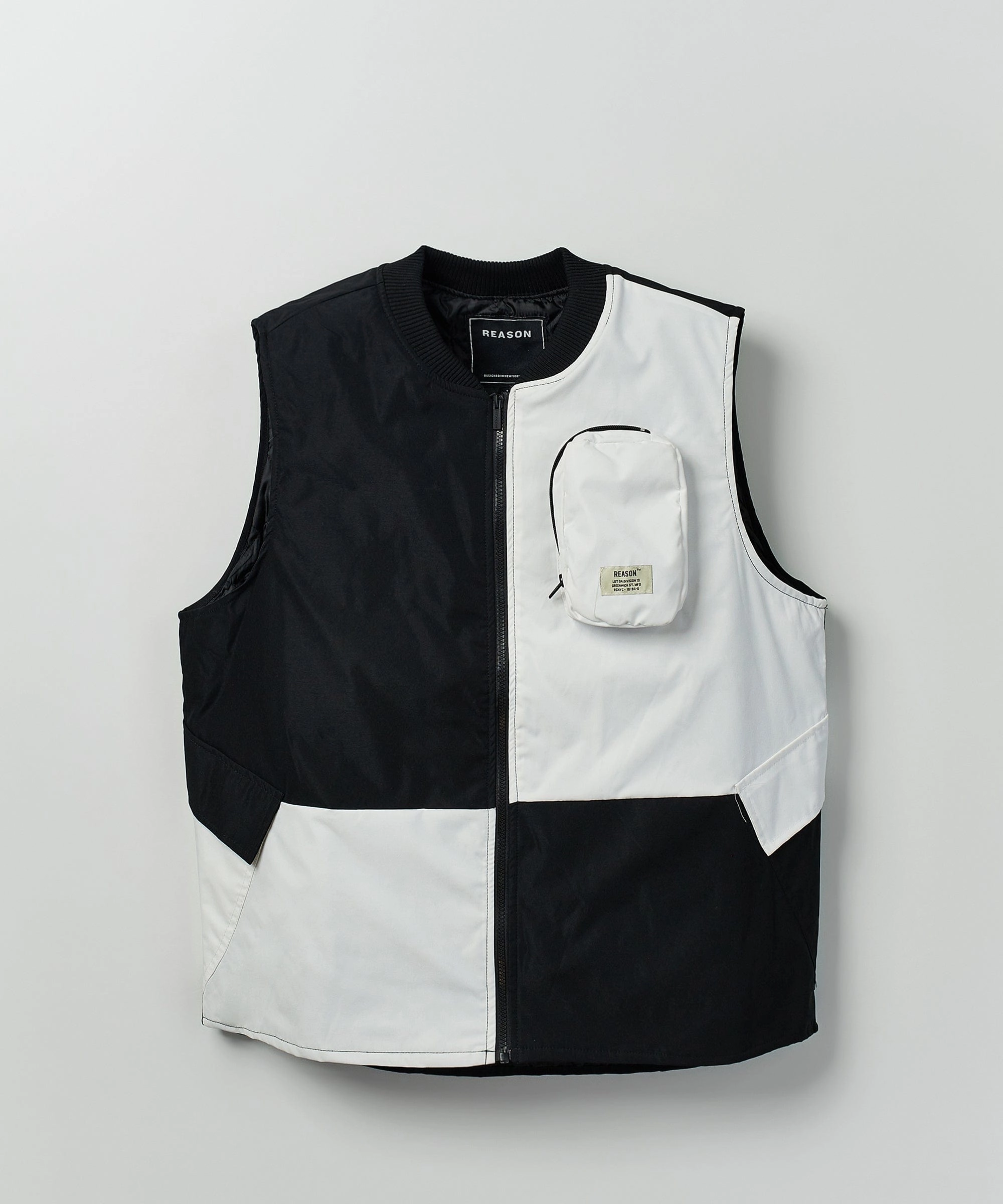 Bader Cotton Twill Color Block Utility Vest - Black&White Microfiber Shell
