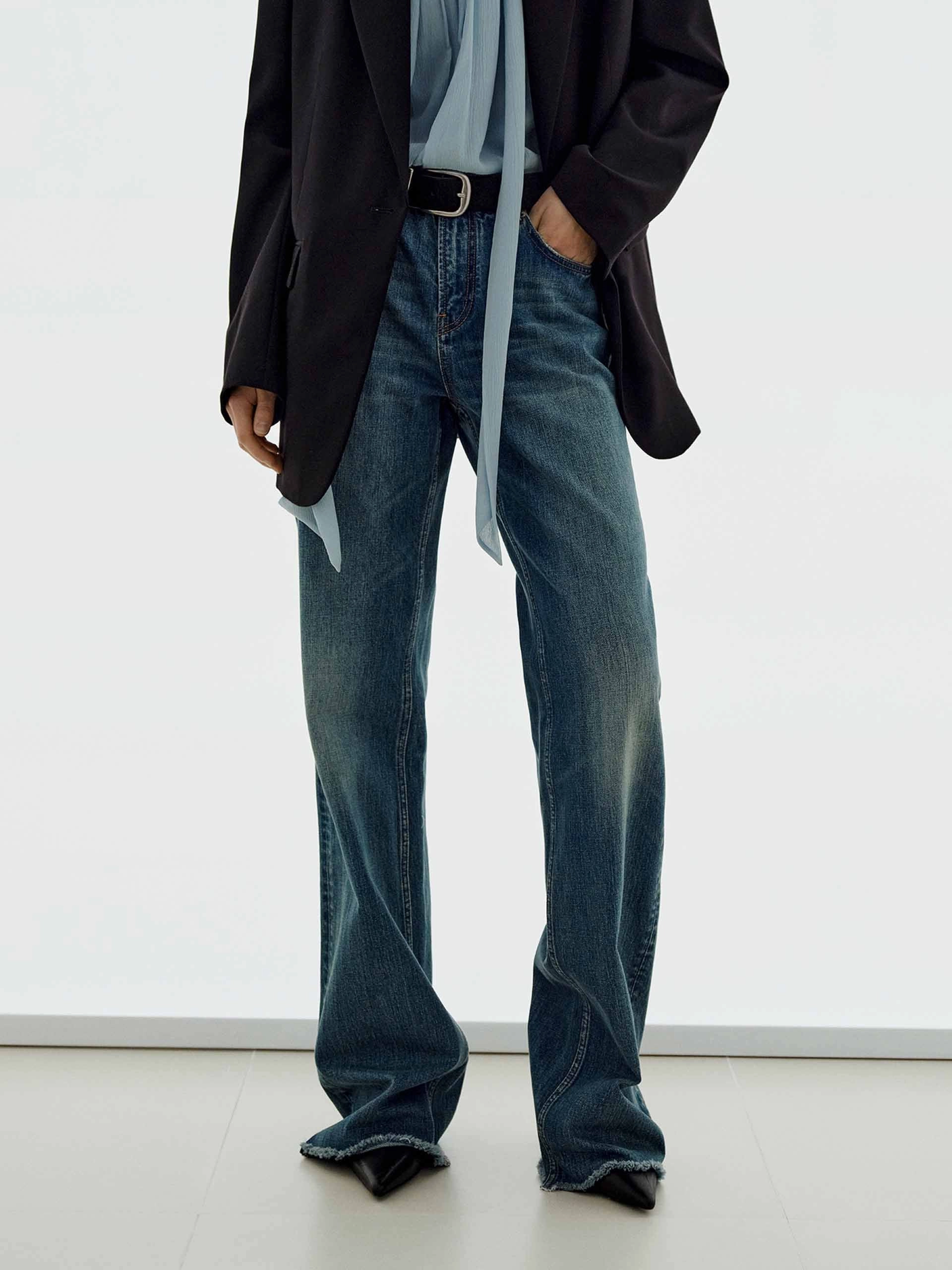 Raw Hem Cotton Jeans Night Out Daily Wear
