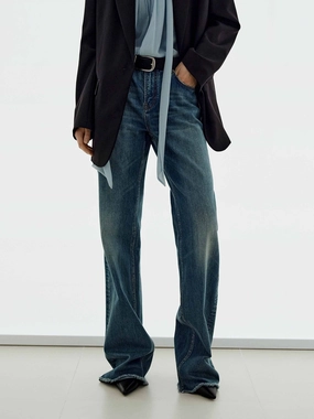 Raw Hem Cotton Jeans Low Maintenance Fabric Seasonless wear