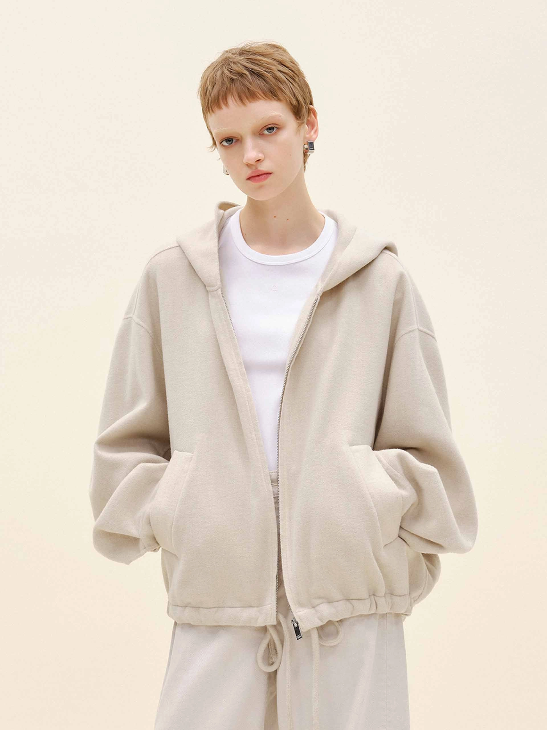 Quilted Interior Drawstring Hem Hooded Coat
