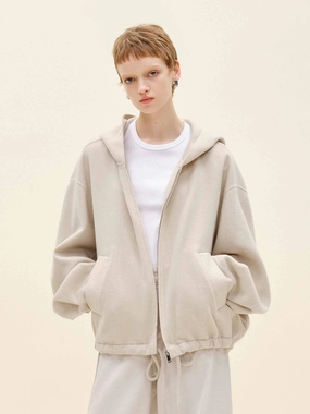 Reinforced Shoulder Panels High Collar Structure Drawstring Hem Hooded Coat