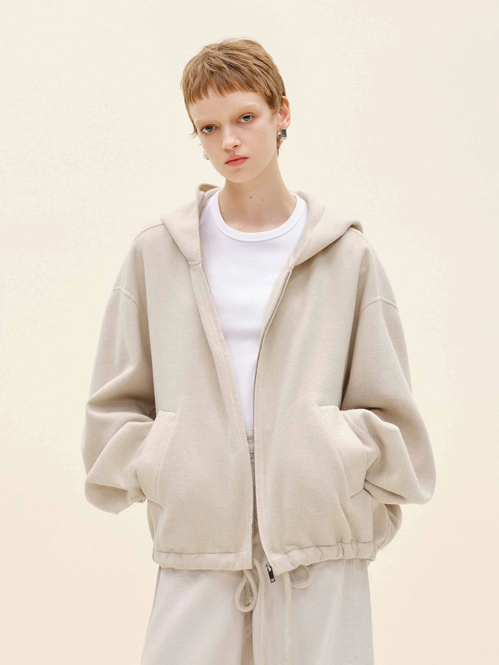 Fade Resistant Dye Drawstring Hem Hooded Coat