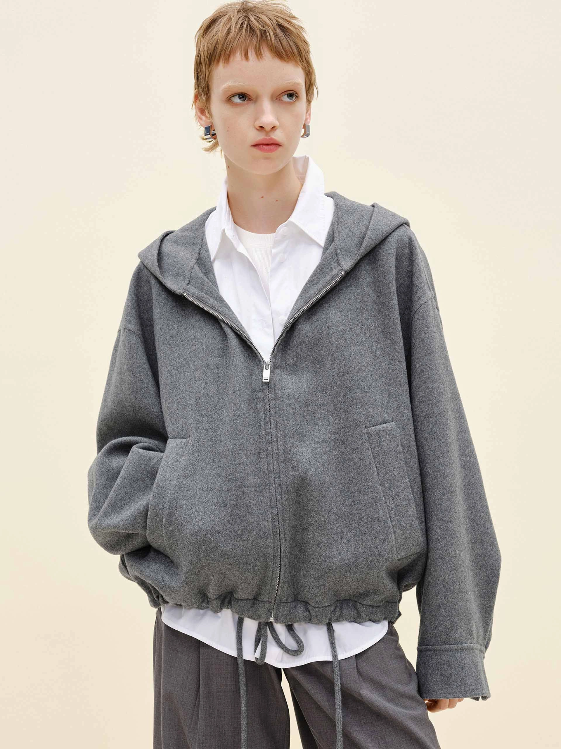 ReinforcedSeams Drawstring Hem Hooded Coat