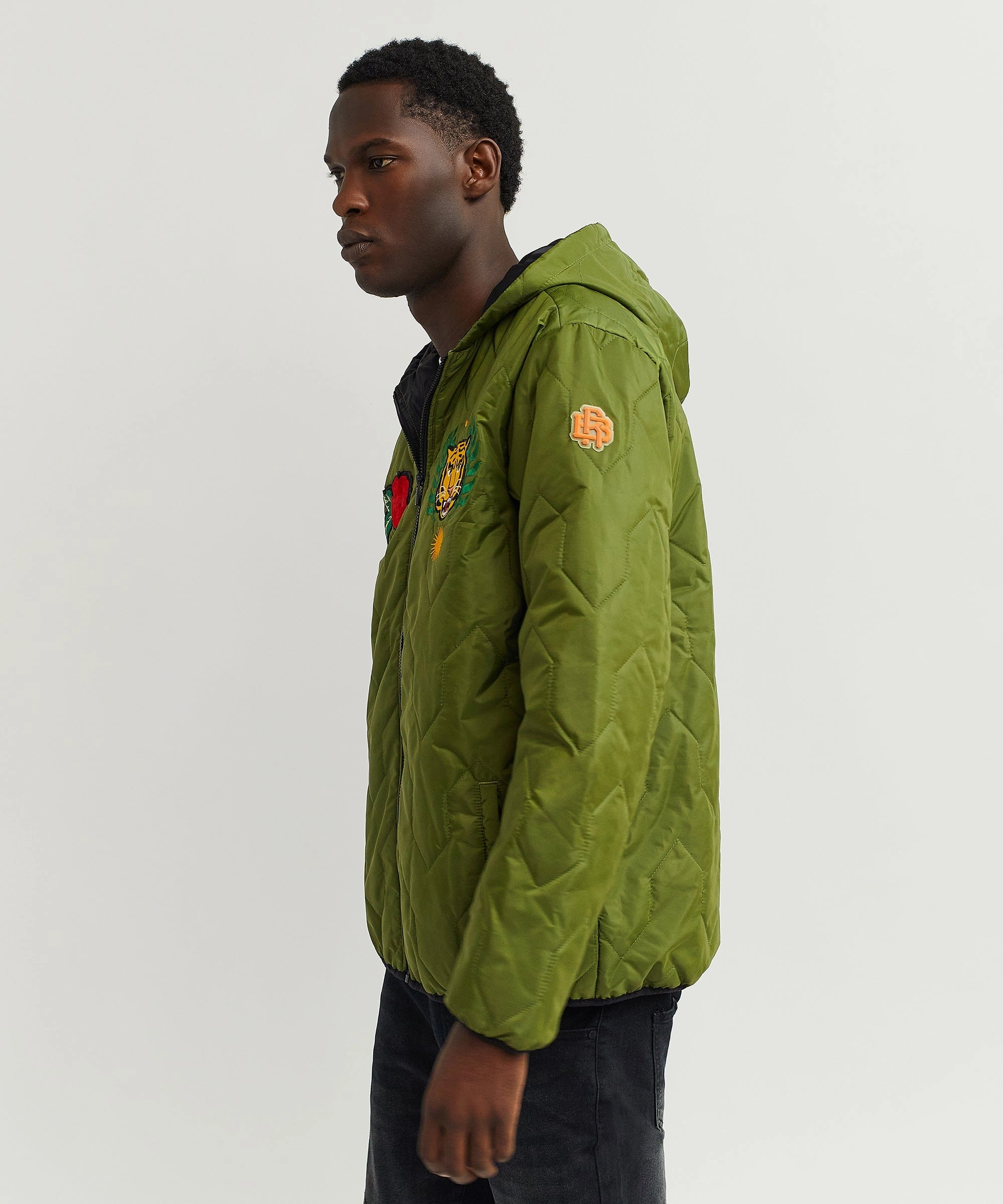 Style Staple Ripstop Reinforcement Quilted Hooded Jacket - Olive Green