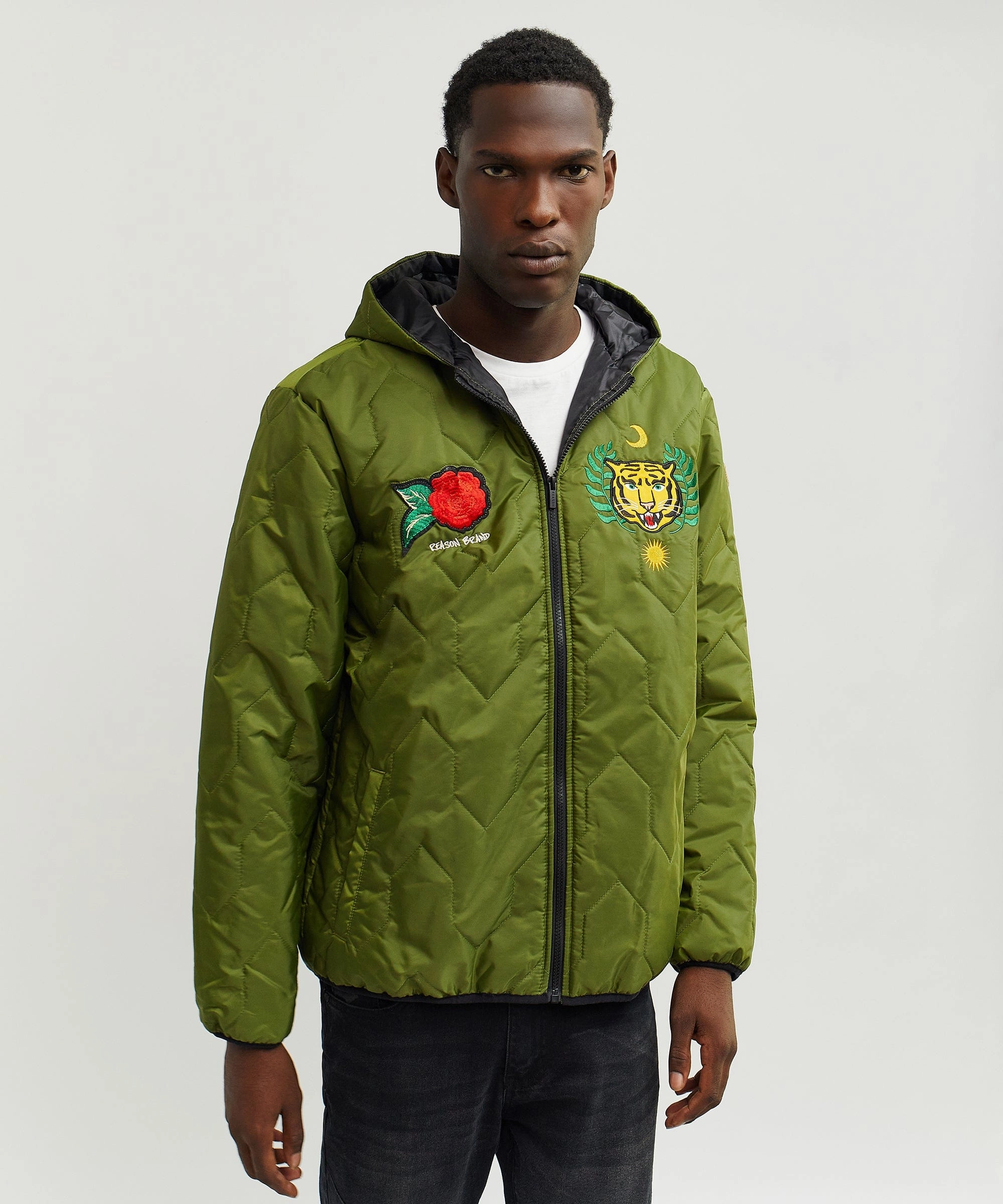 Soft touch finish Quilted Hooded Jacket - Olive Green