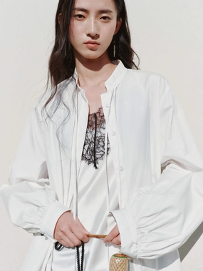 Pocket Reinforcement Balloon Sleeve Tie Shirt