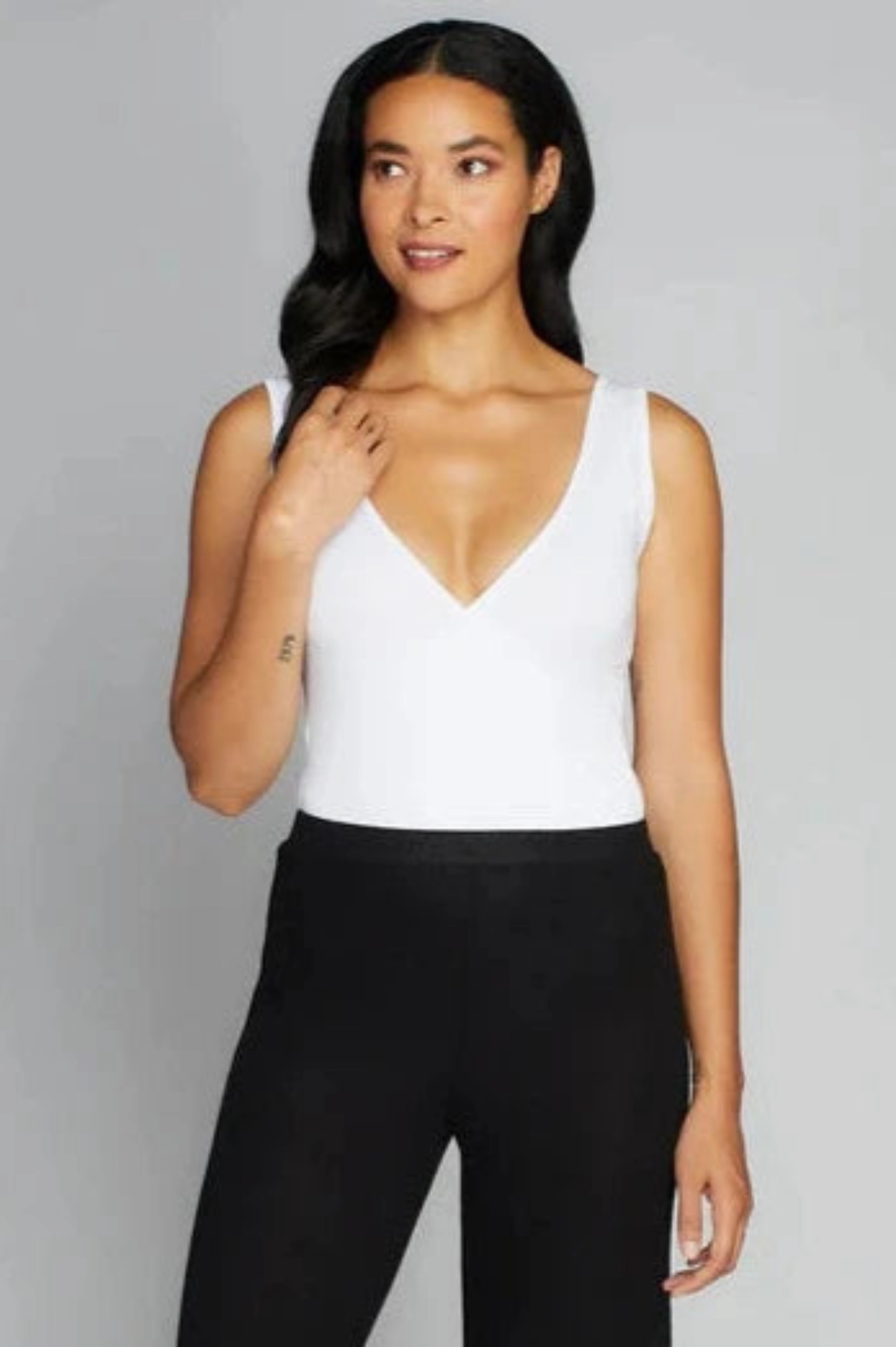 Drop Shoulder Design ClassicCrewNeck Bamboo Sleeveless Wrap Body Suit