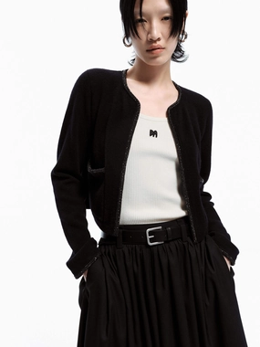 Beaded Trim Knitted Cardigan Cozy Sweatshirt