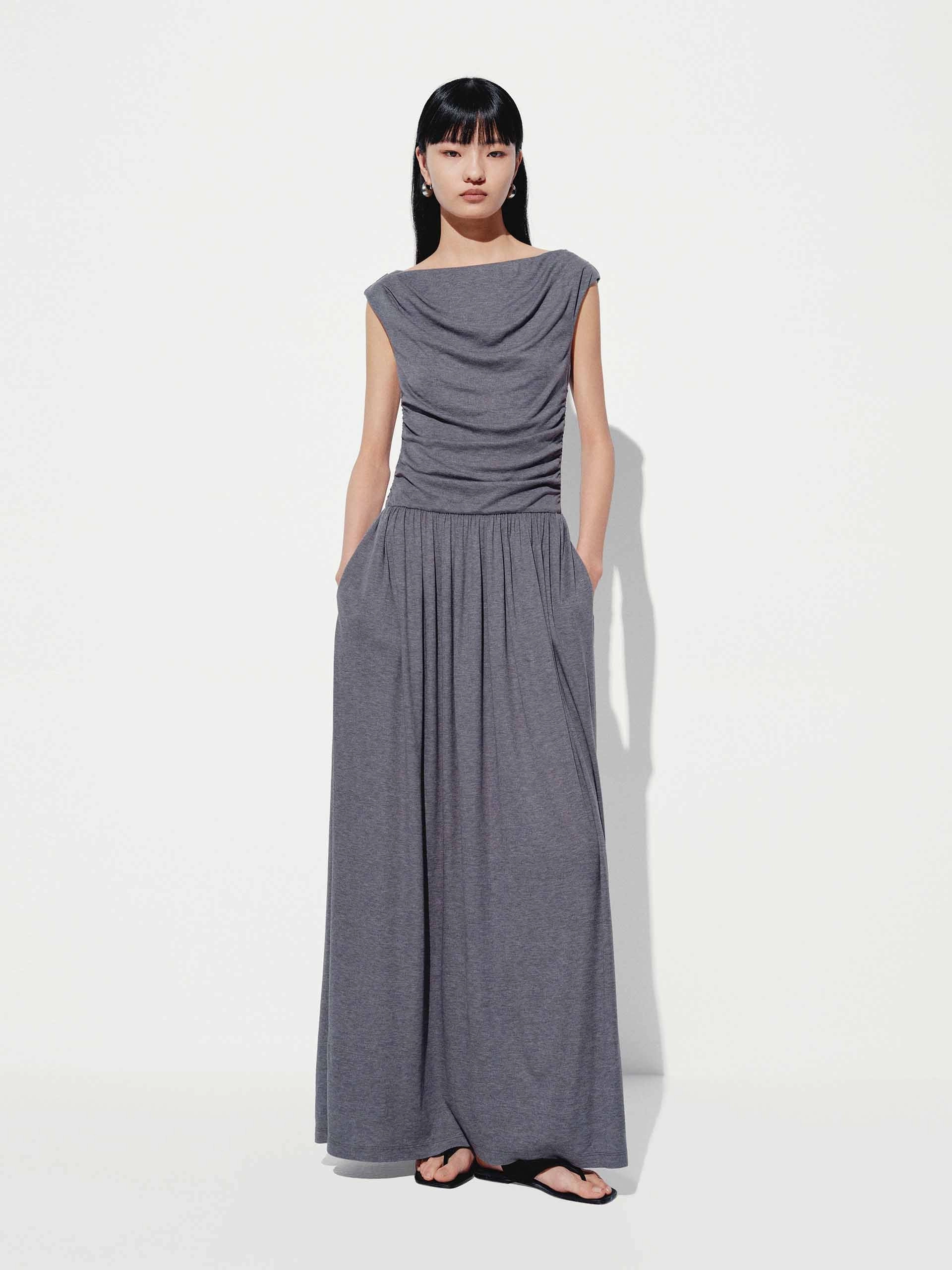 Shiny surface Sleeveless Off-shoulder Dress