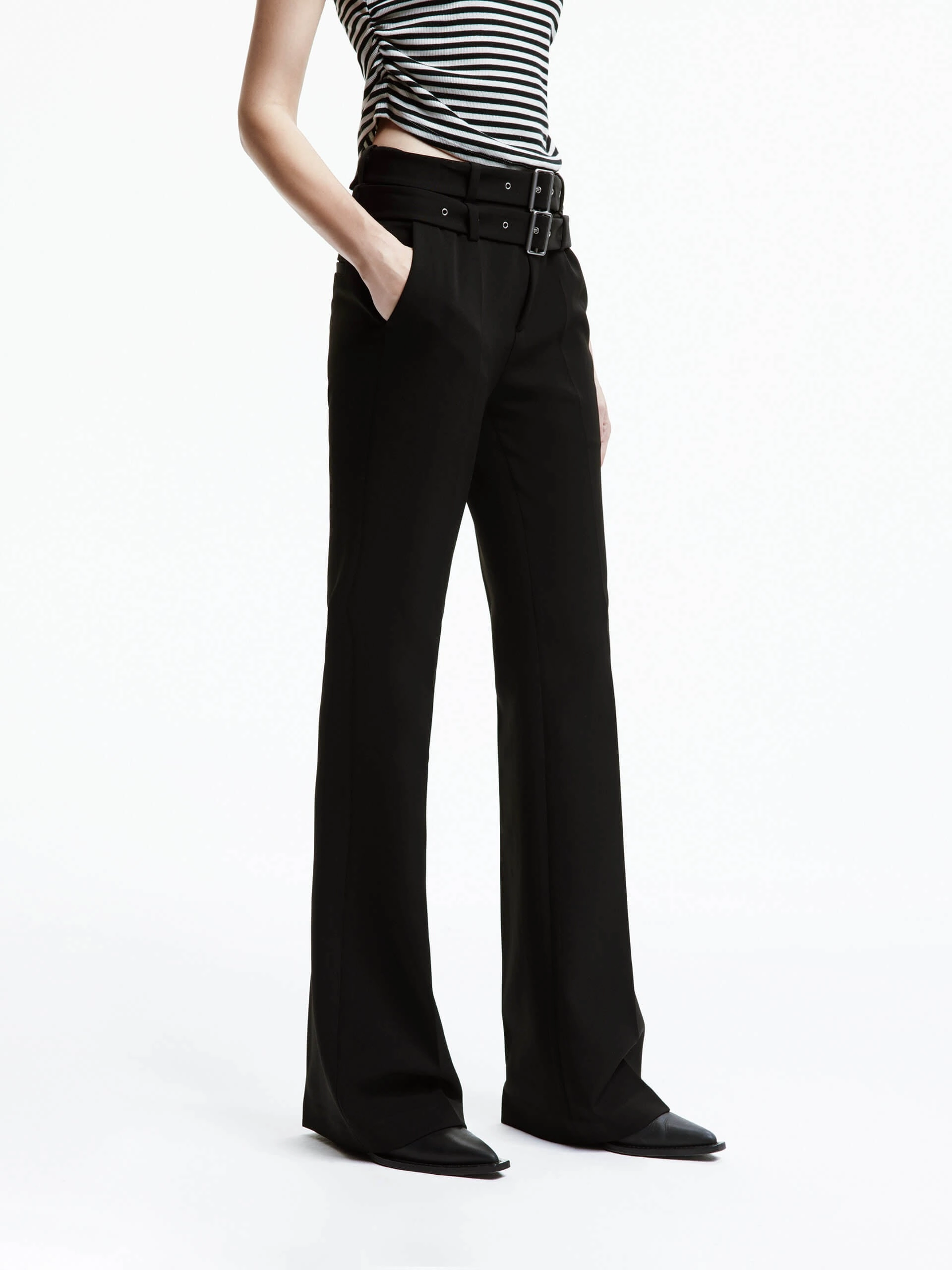 Belt Straight Leg Pants Chill Comfort Fit Flexible Cut