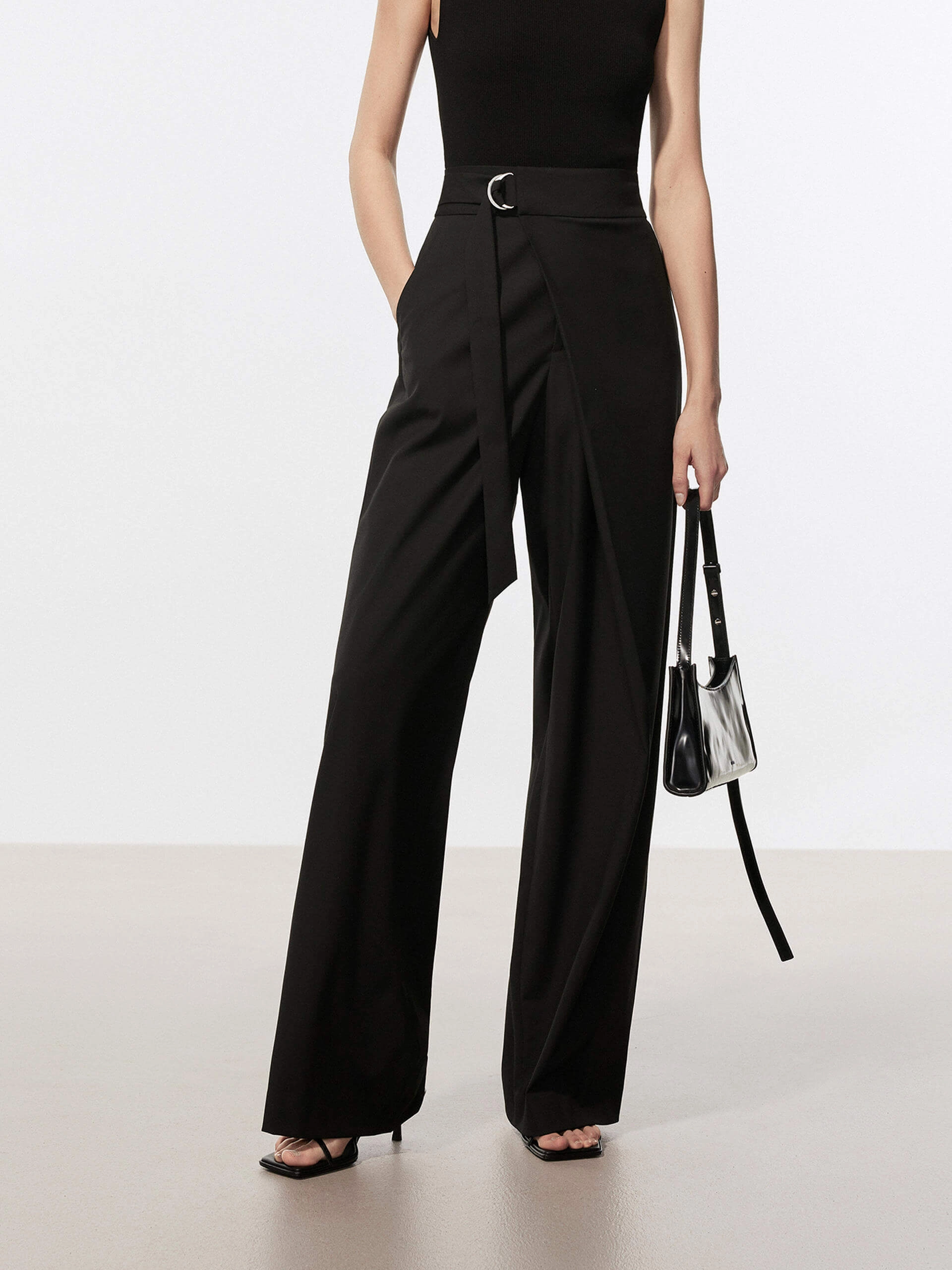 Durable Fabric Belt Wide Leg Pants
