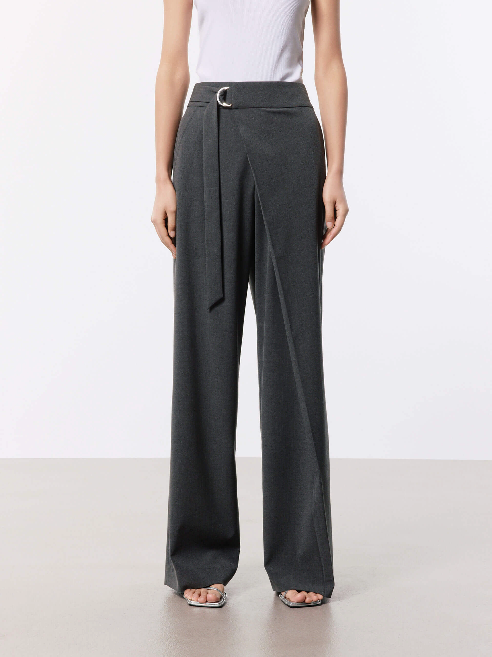 Belt Wide Leg Pants Light wash Adjustable Fit