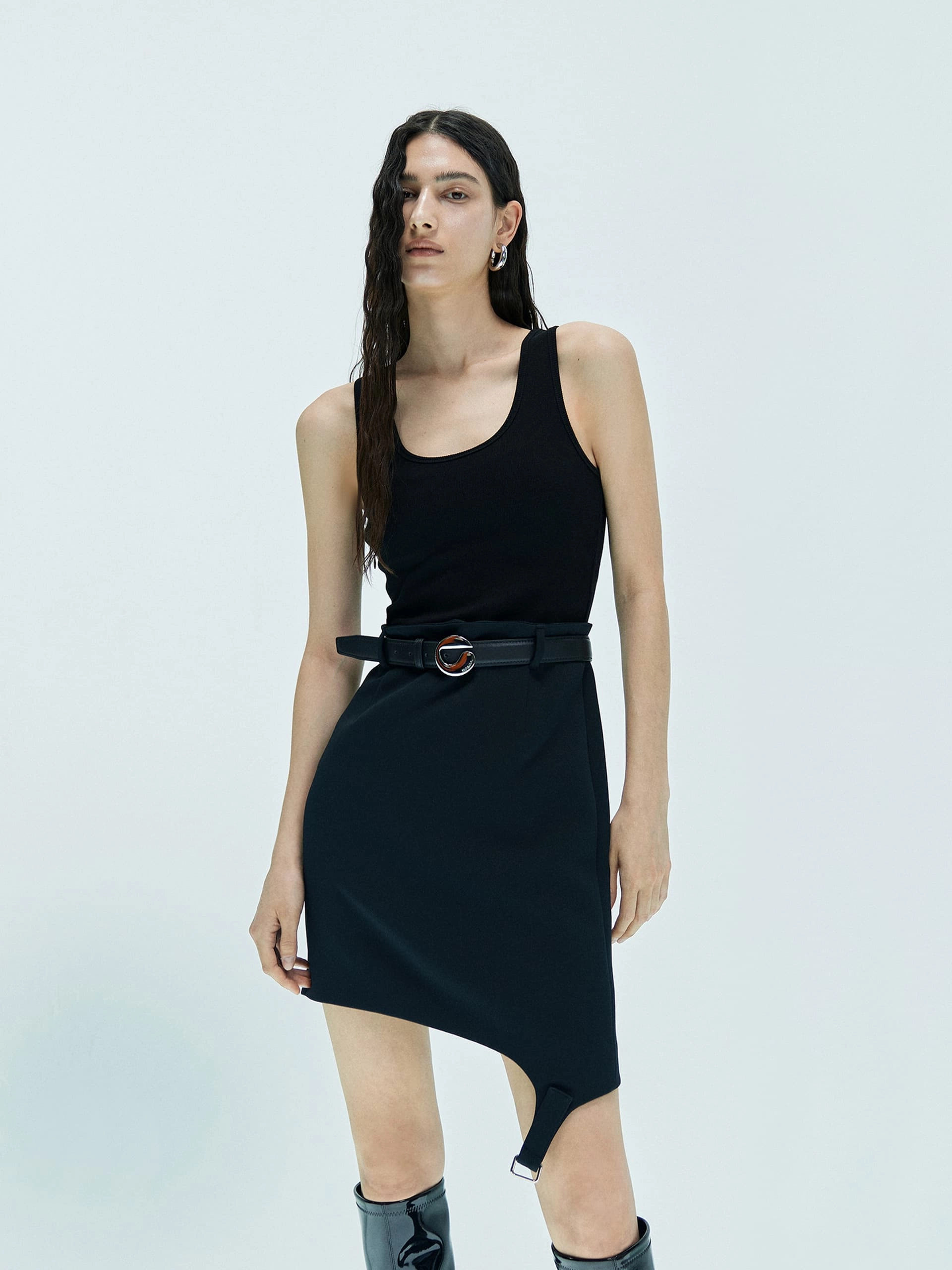 Belted Asymmetric Knitted Dress Simple Profile