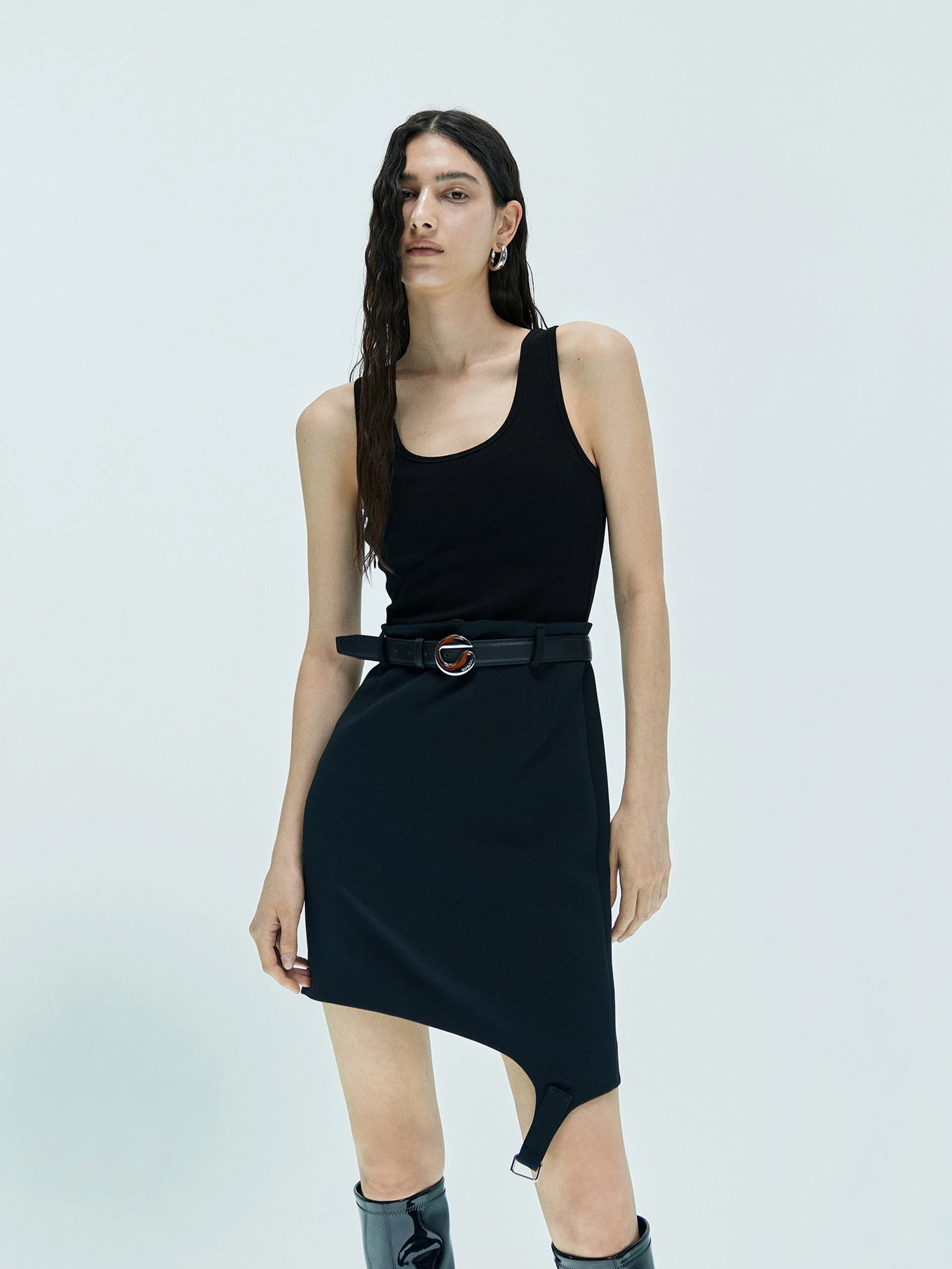 Belted Asymmetric Knitted Dress Casual Motion