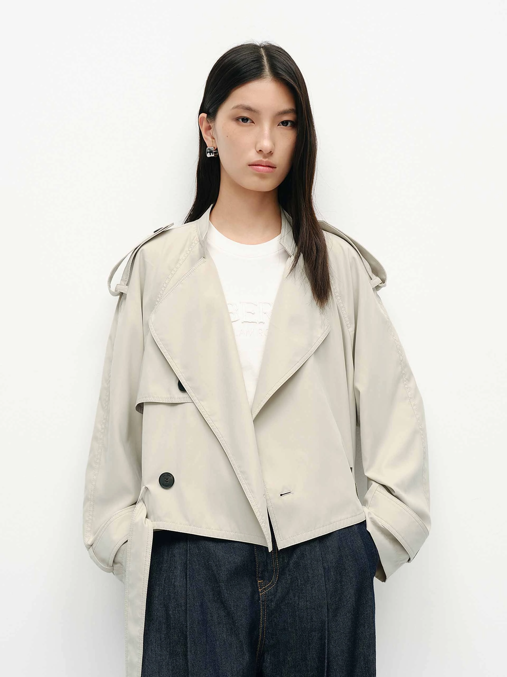 Stylish Layer Belted Hem Loose Jacket