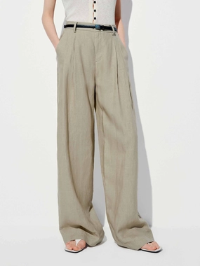 Abrasion Resistant Fabric Soft Comfort Belted Linen Straight Pants