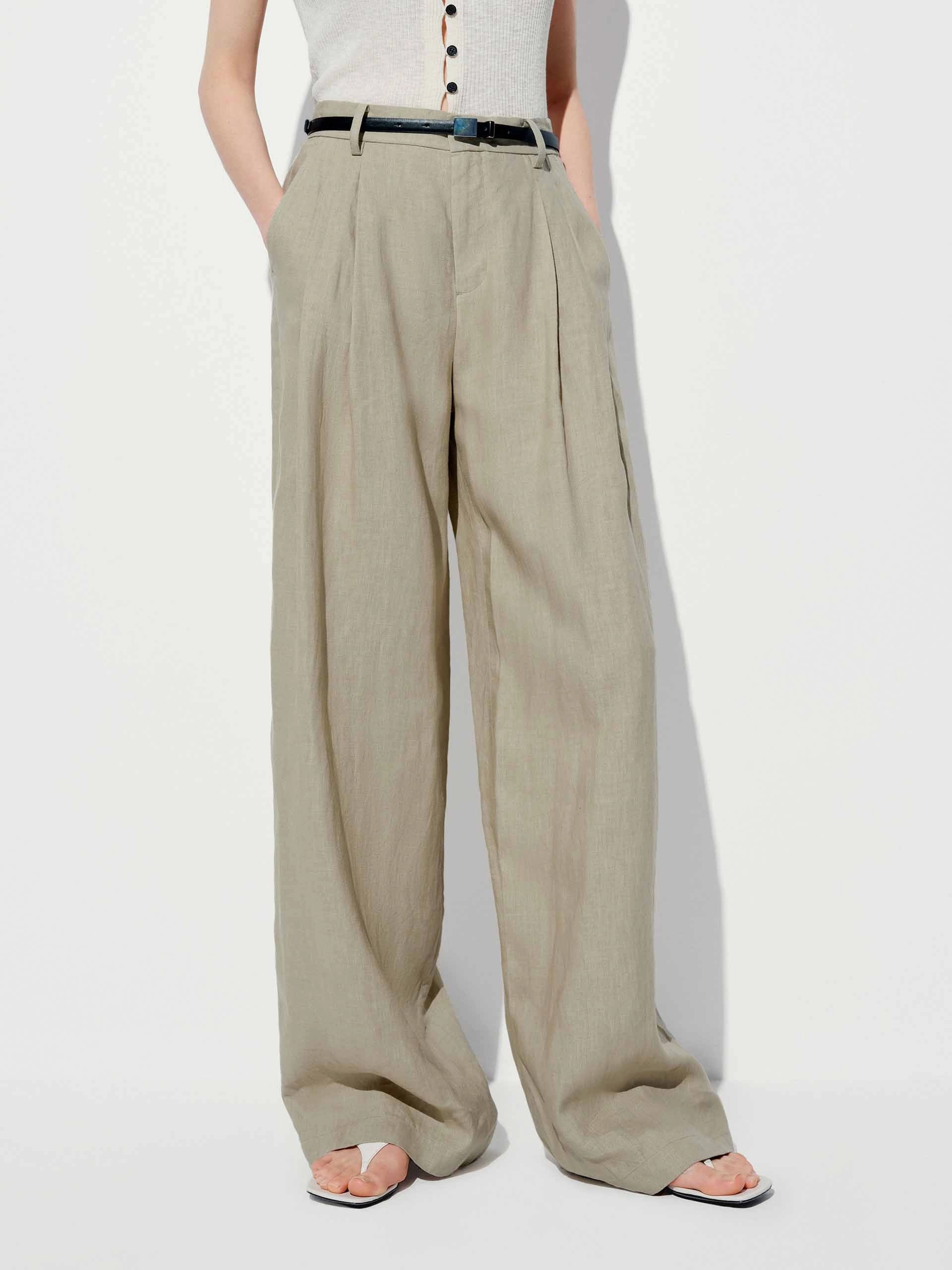simple design Comfort for All Belted Linen Straight Pants
