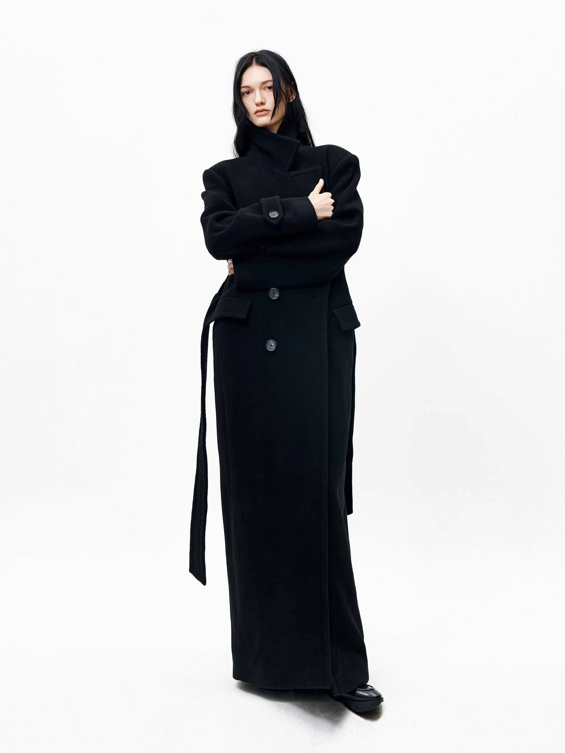 WeatherproofZipper Belted Longline Overcoat