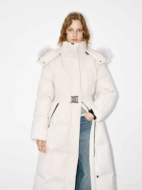 Double Buttons Cozy Texture Belted Quilted Down Coat