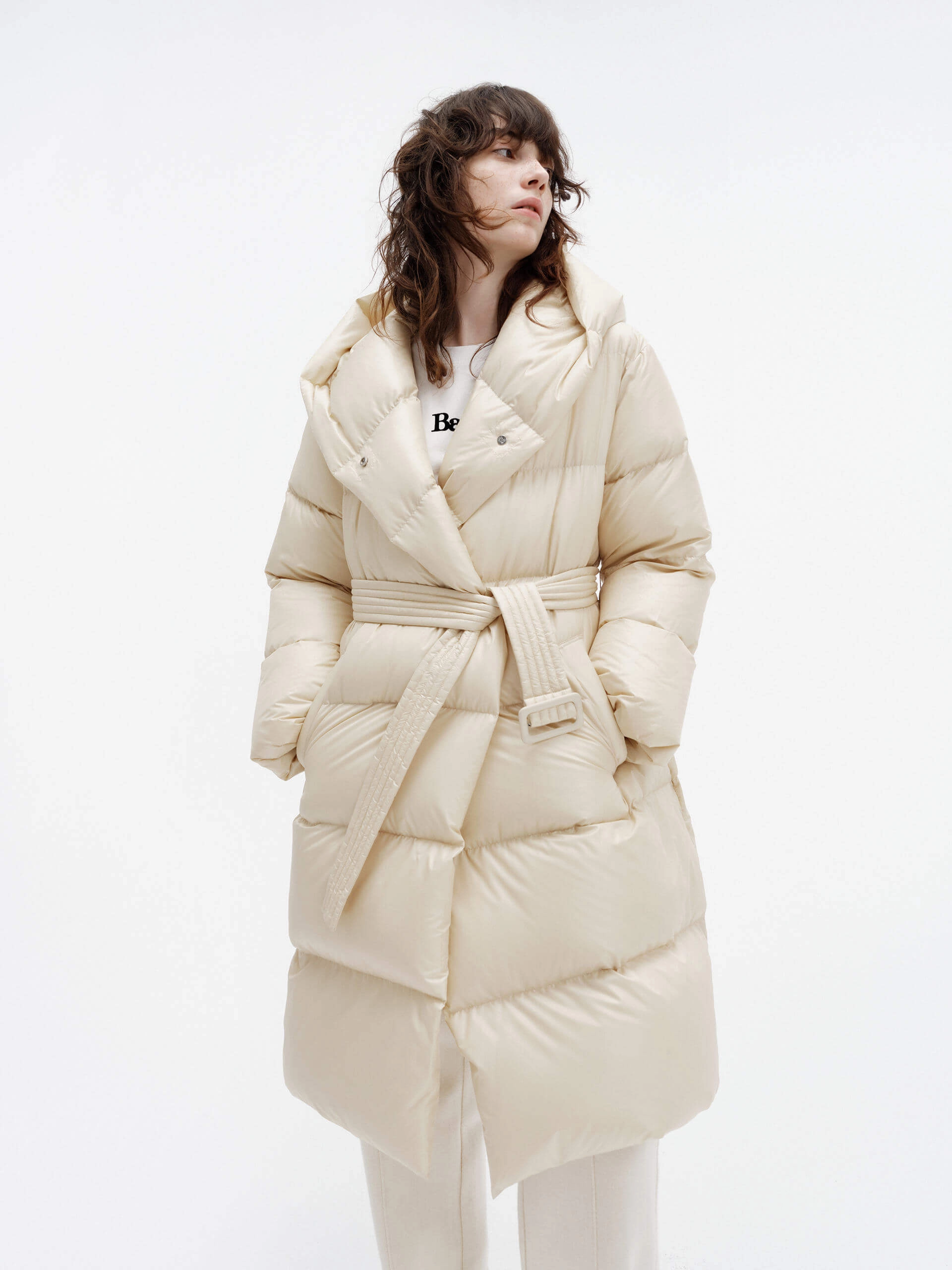 Belted Quilted Shell Down Coat AntiStaticCoating